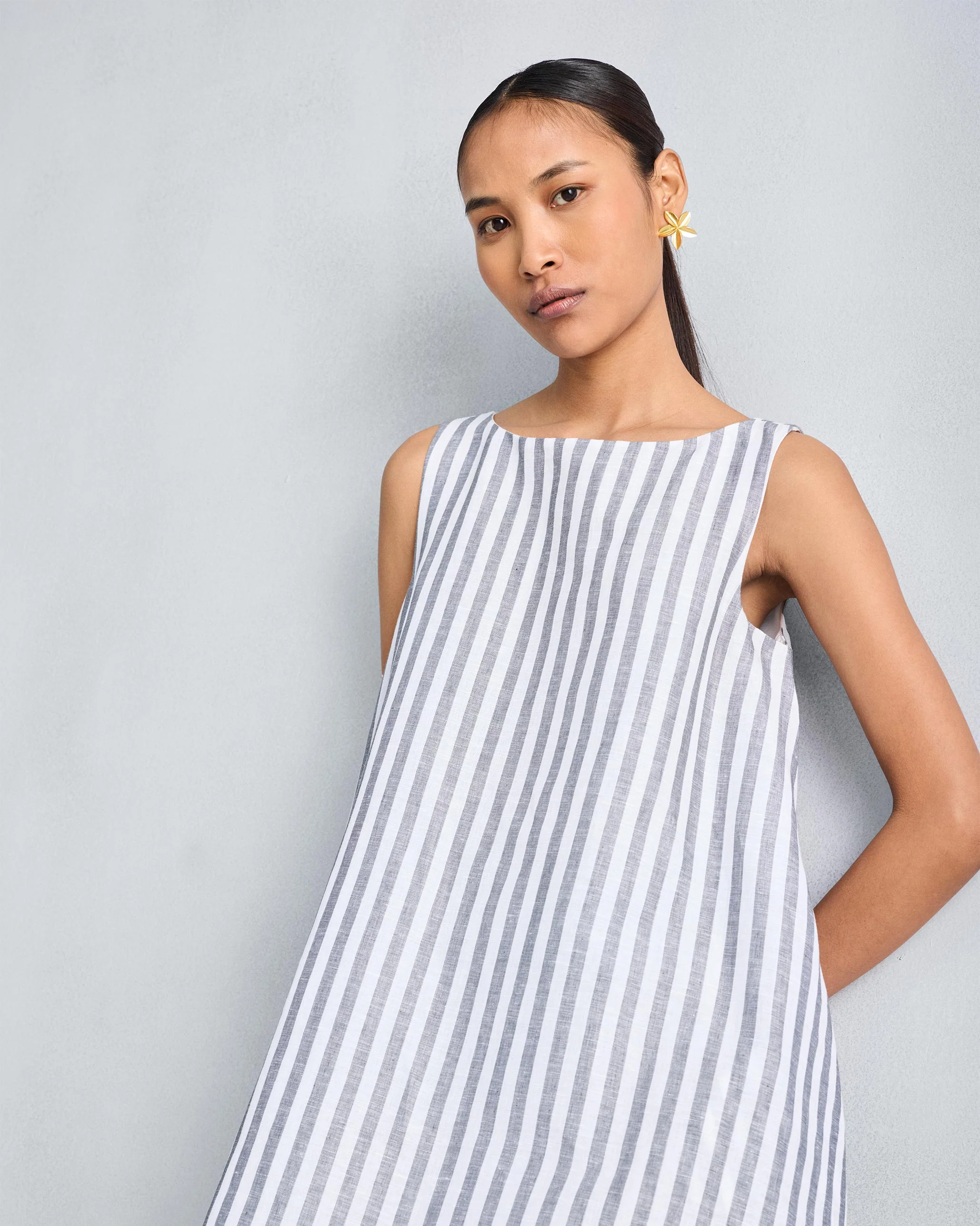 Double Layer Dress - Charcoal & White Stripes - Image 2