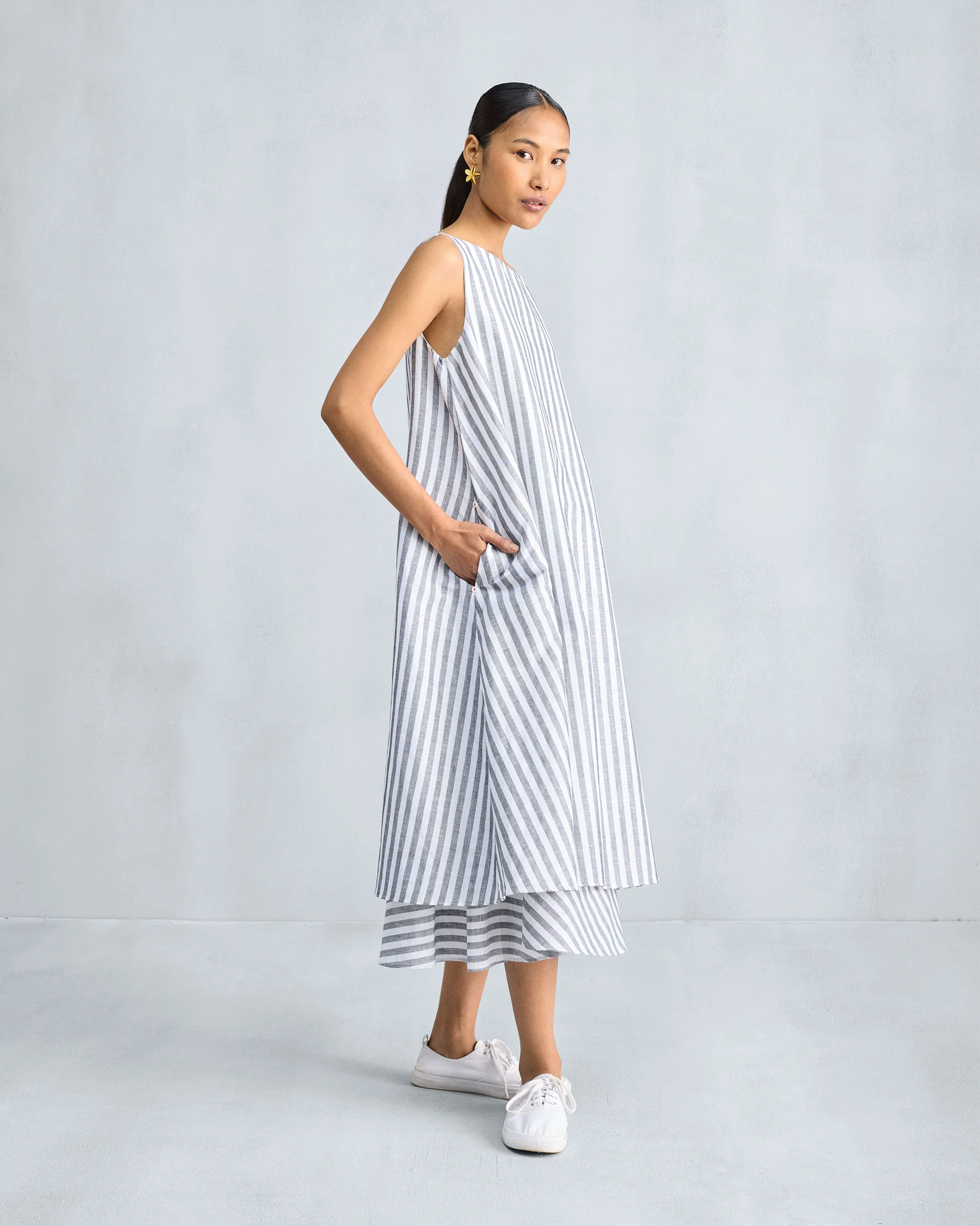 Double Layer Dress - Charcoal & White Stripes - Image 3