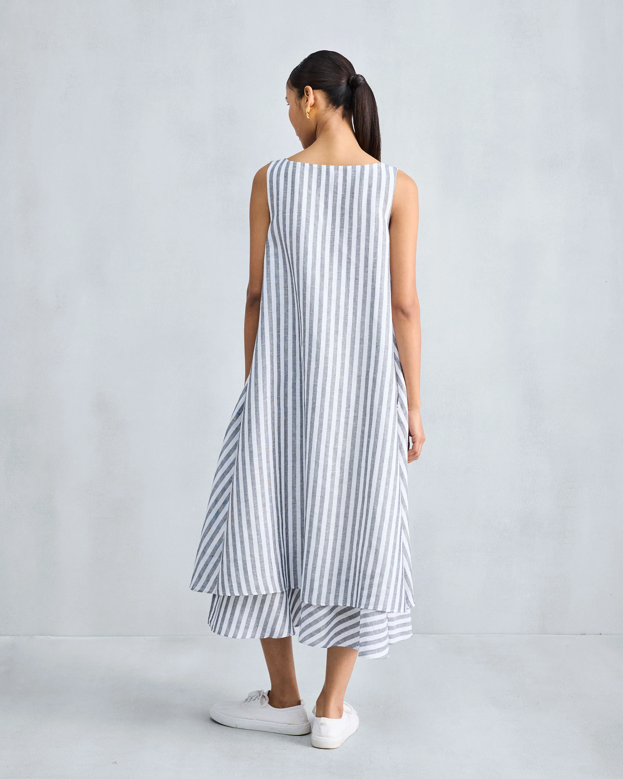 Double Layer Dress - Charcoal & White Stripes - Image 4