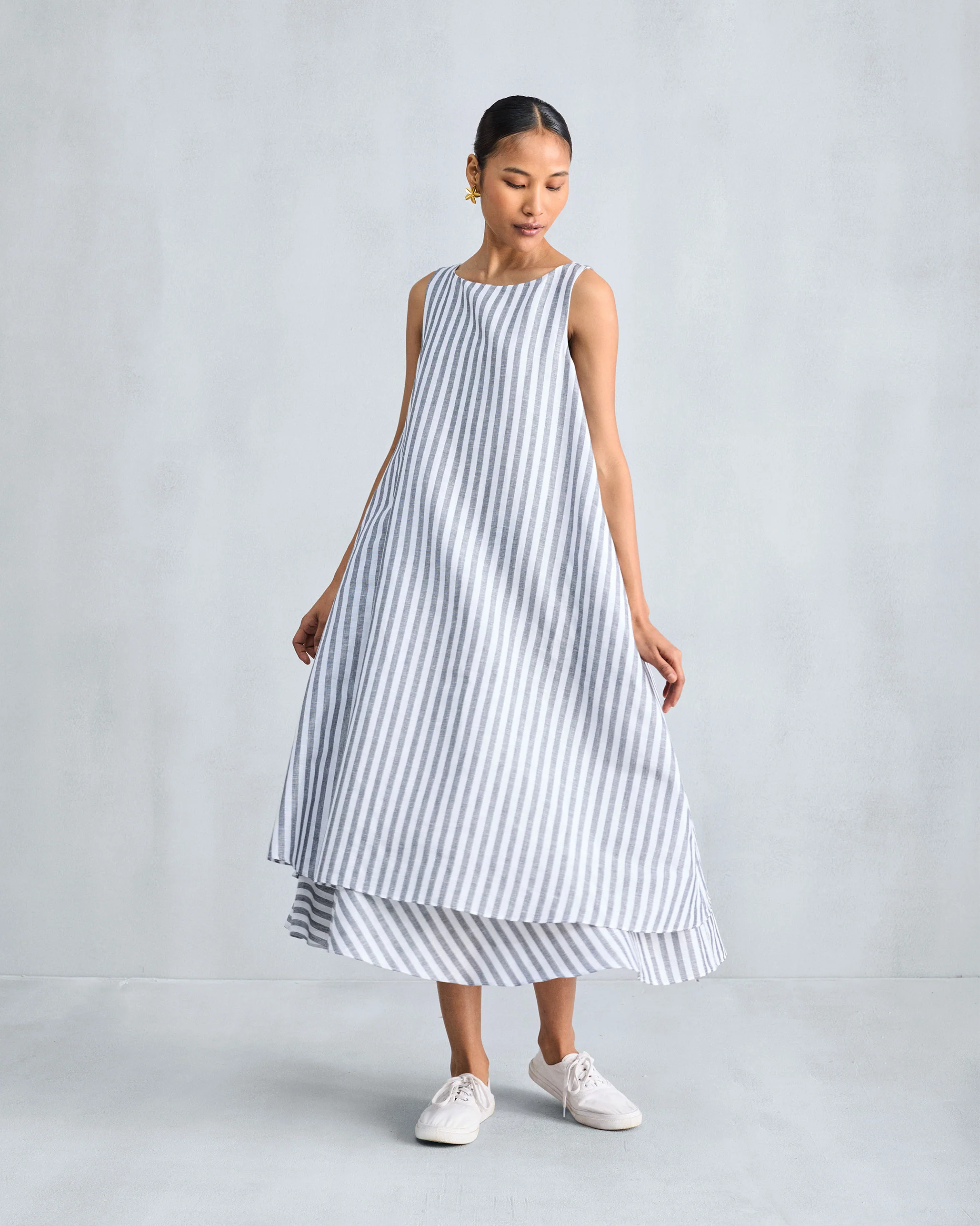 Double Layer Dress - Charcoal & White Stripes - Image 7