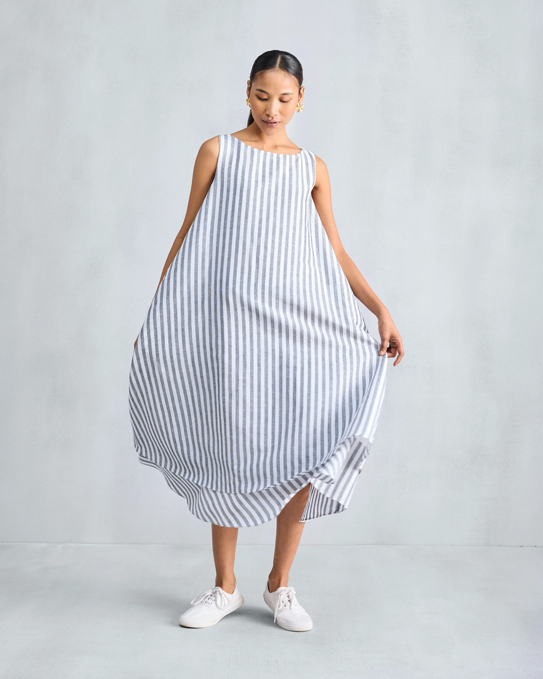 Double Layer Dress - Charcoal & White Stripes - Image 8
