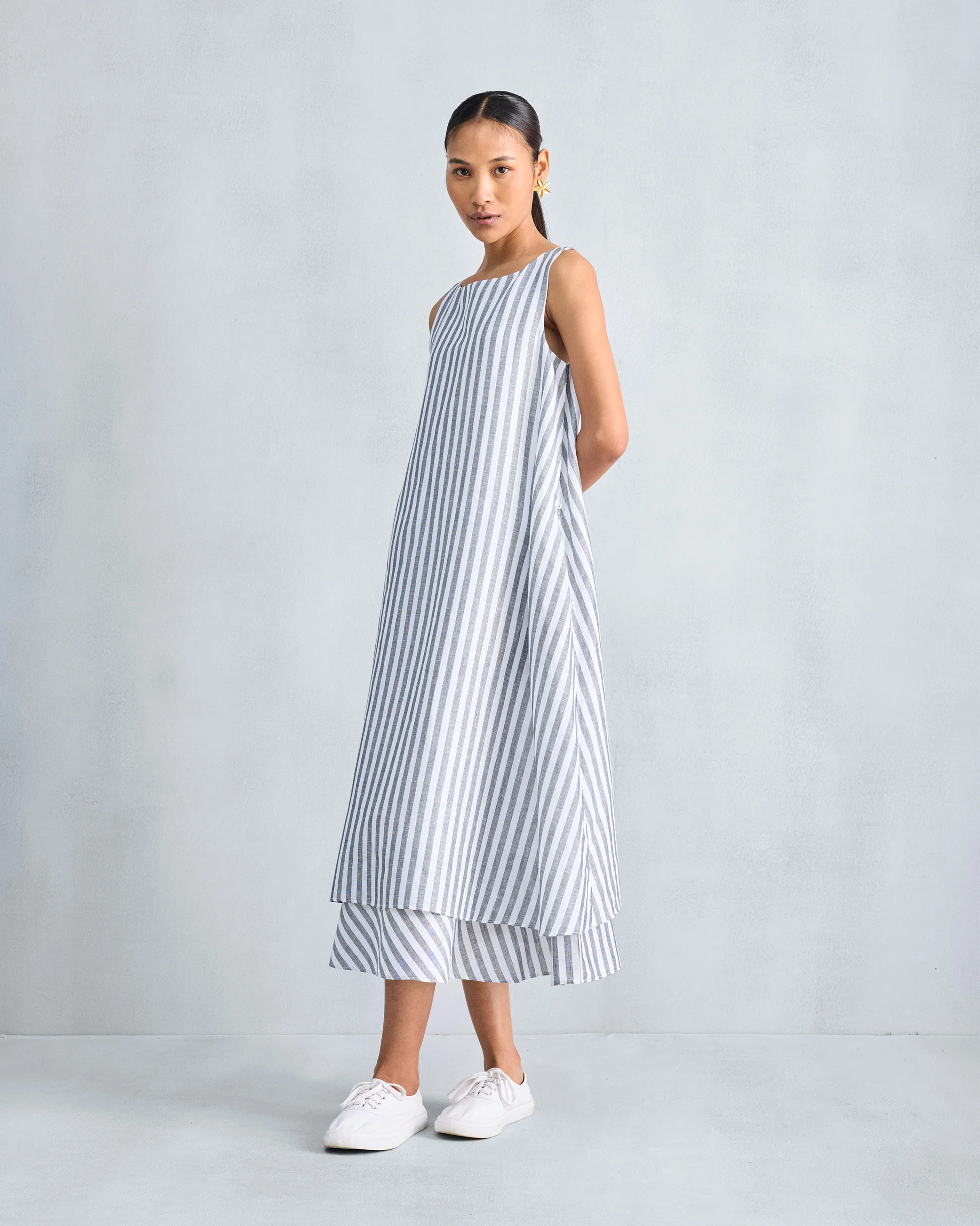 Double Layer Dress - Charcoal & White Stripes - Image 9