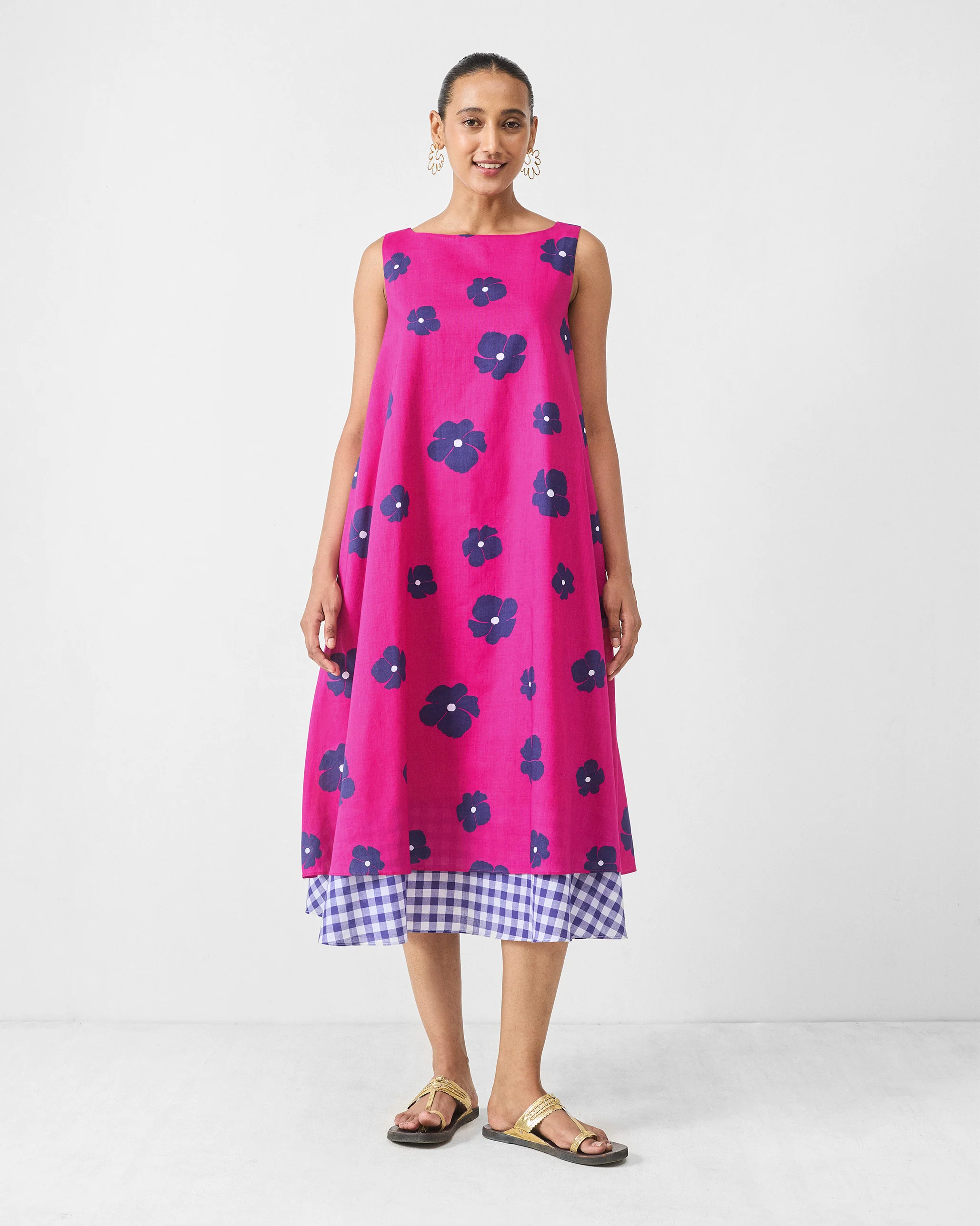 Double Layer Dress - Fuchsia & Purple Print - Image 2