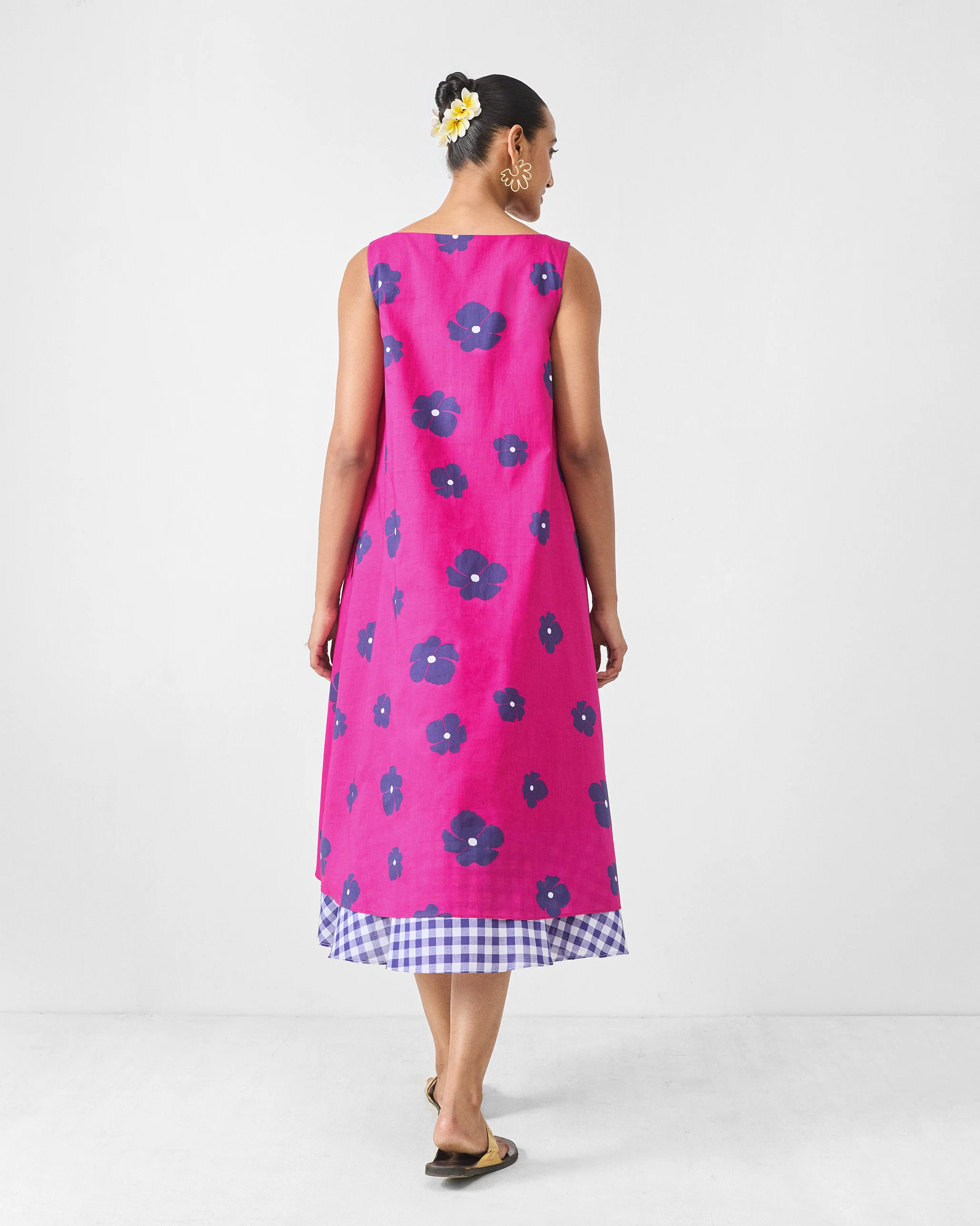 Double Layer Dress - Fuchsia & Purple Print - Image 3