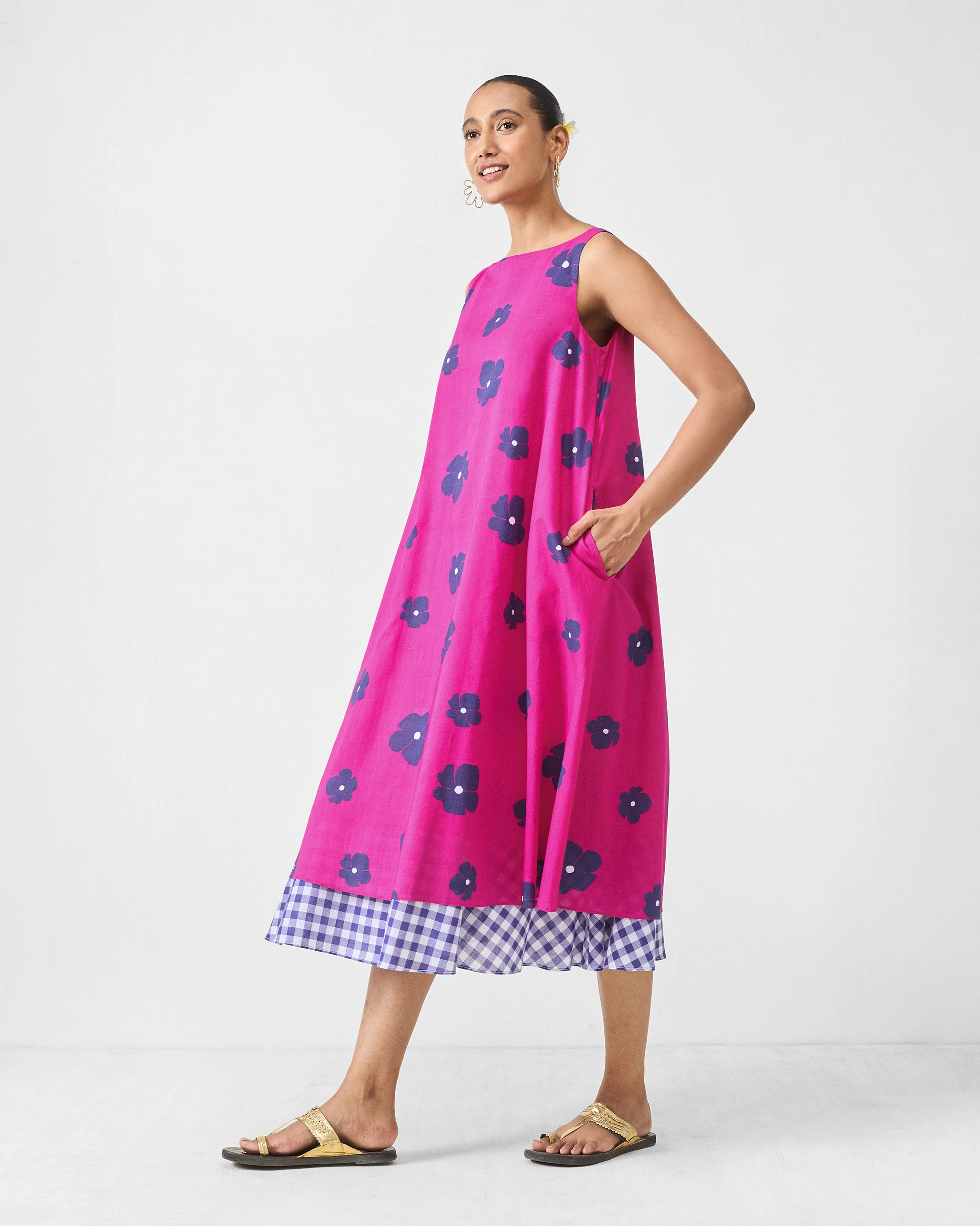 Double Layer Dress - Fuchsia & Purple Print - Image 4