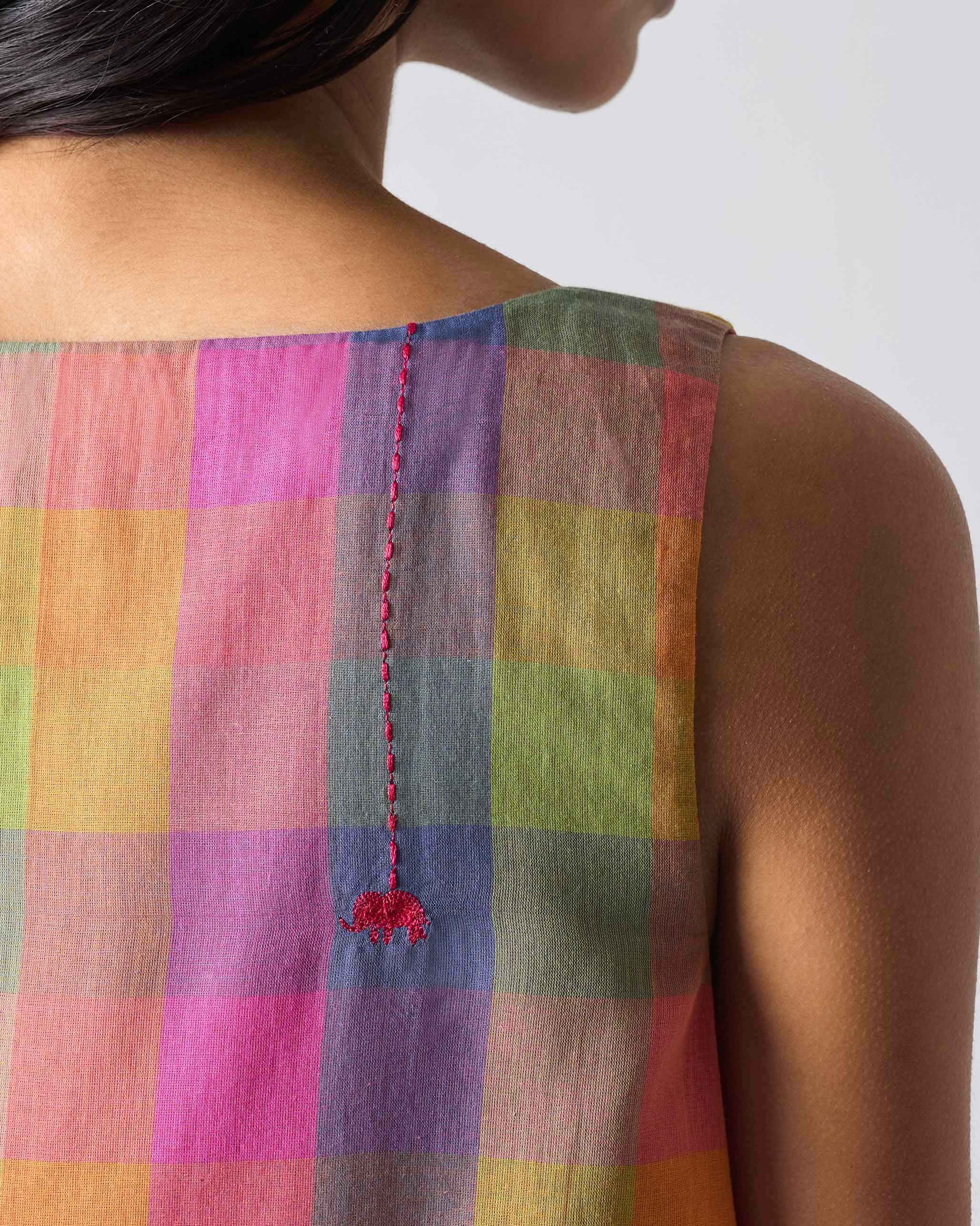 Double Layer Dress - Multi Color Checks - Image 2