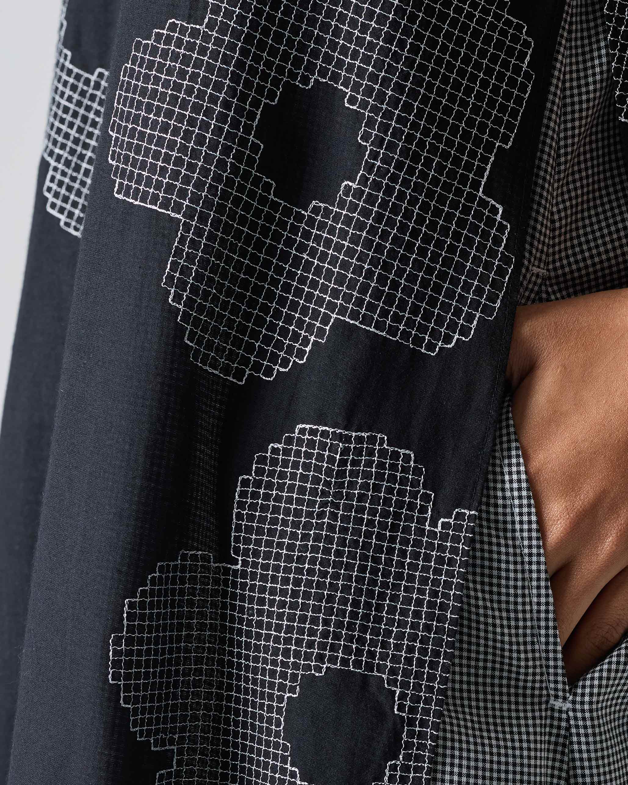 Double Layer Kurta - Black & White Embroidery - Image 3