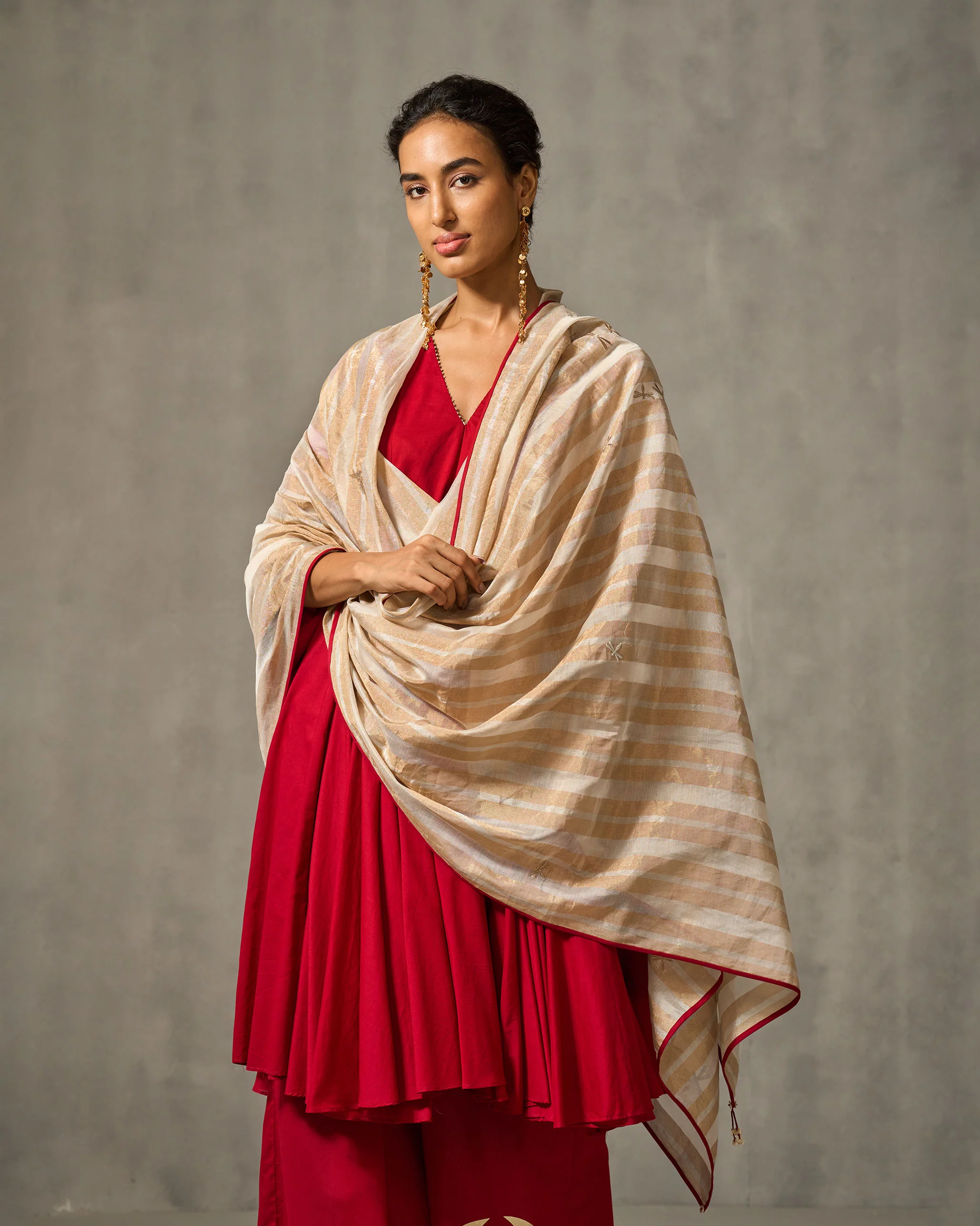 Dragon Fly Dupatta - Gold & Ivory Embroidered - Image 4
