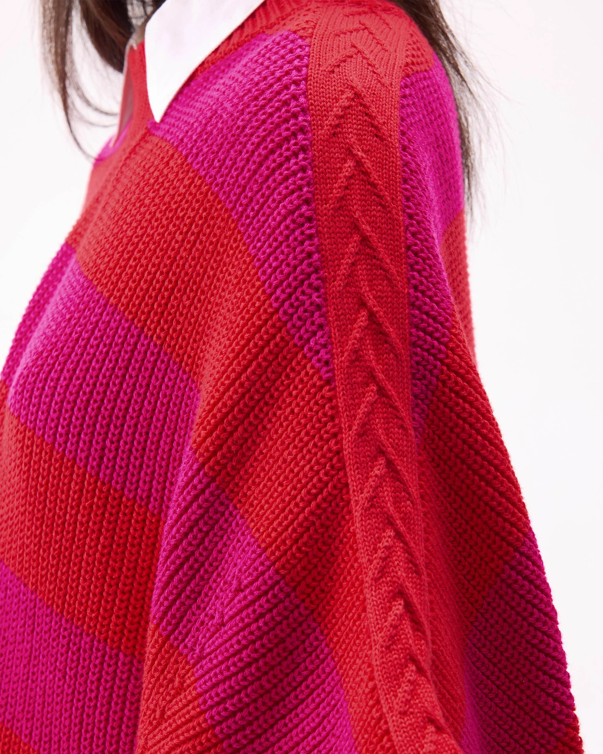 Dream High-low Hem Sweater - Fuchsia & Bright Red Stripes - Image 4