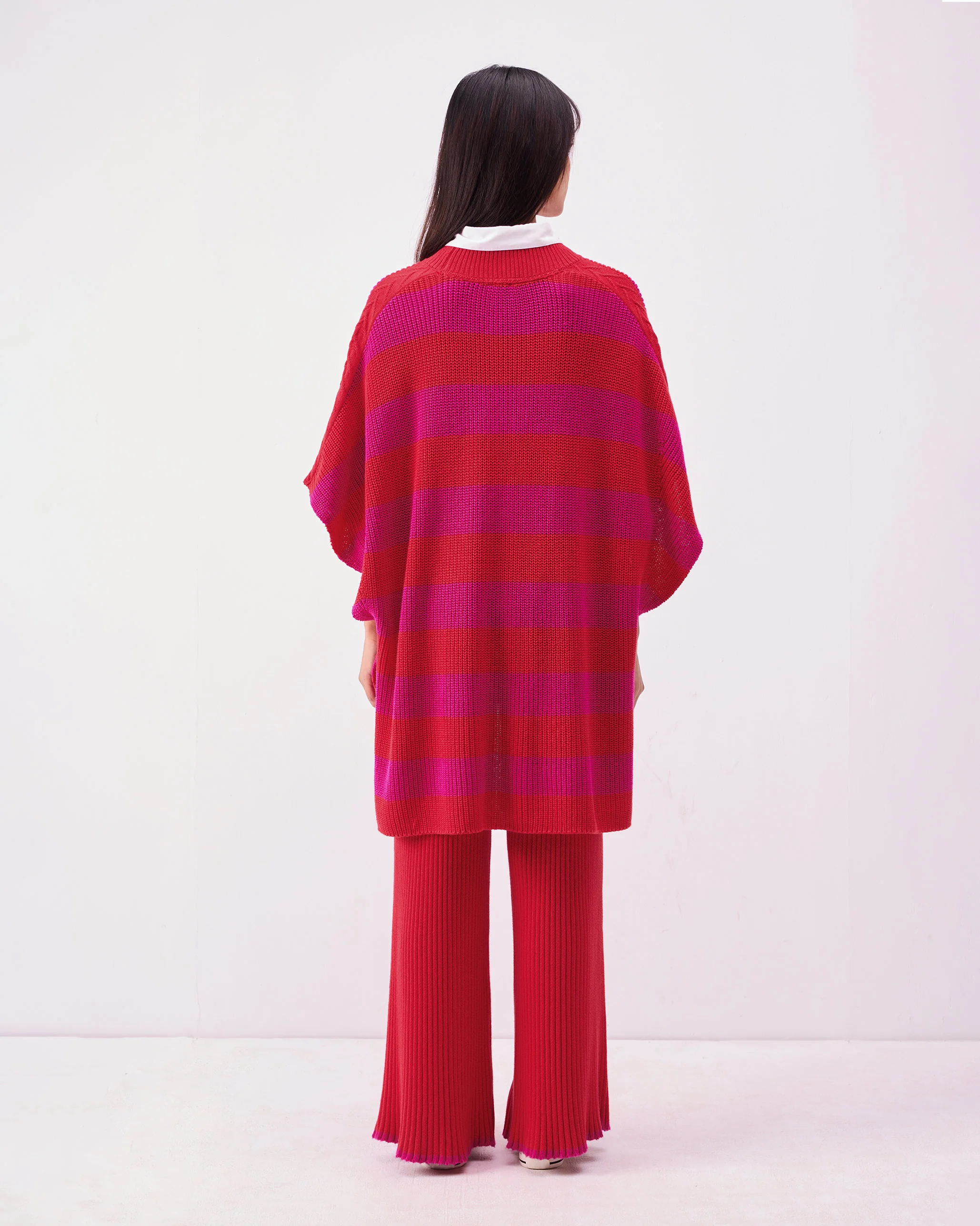 Dream High-low Hem Sweater - Fuchsia & Bright Red Stripes - Image 6