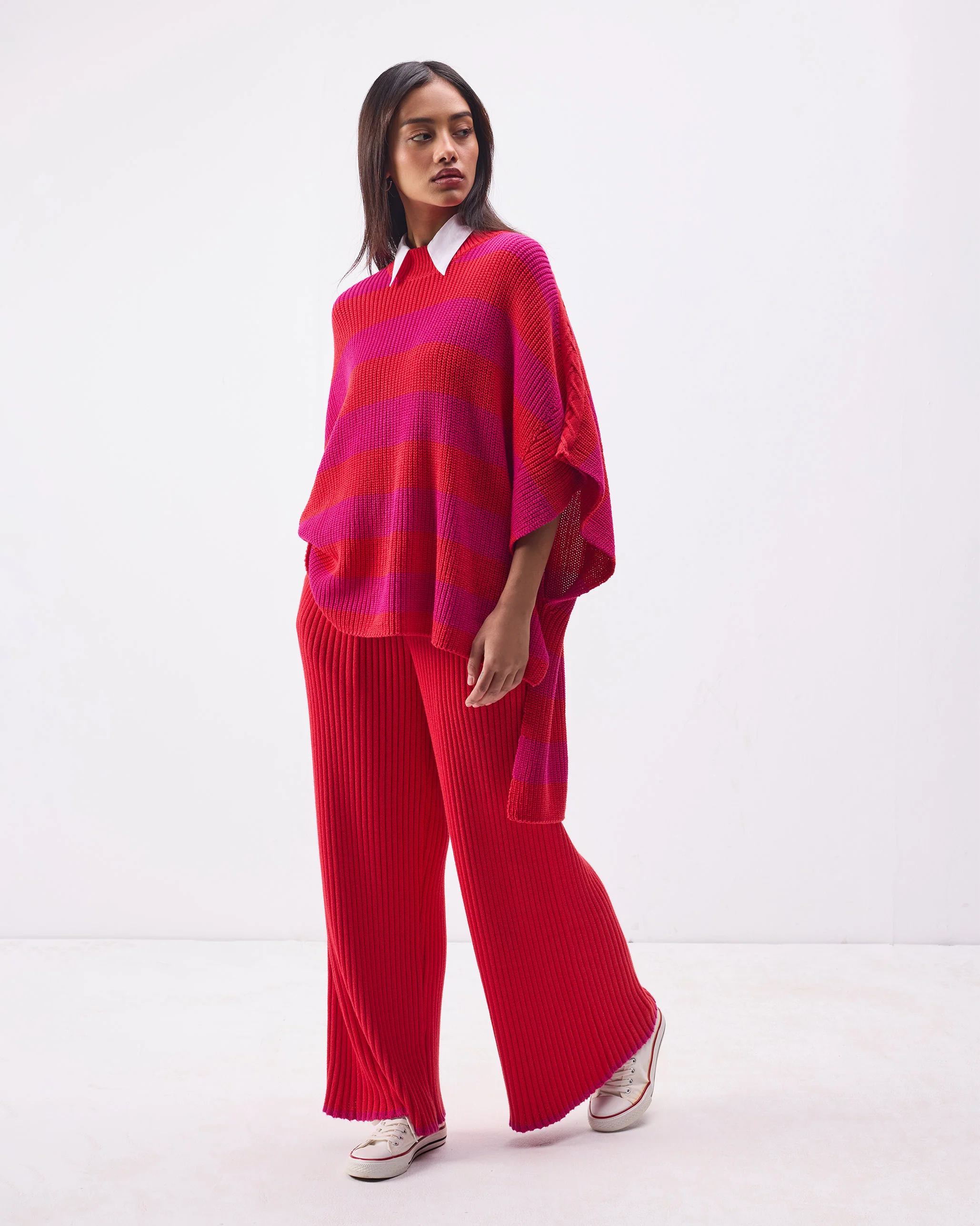 Dream High-low Hem Sweater - Fuchsia & Bright Red Stripes - Image 7