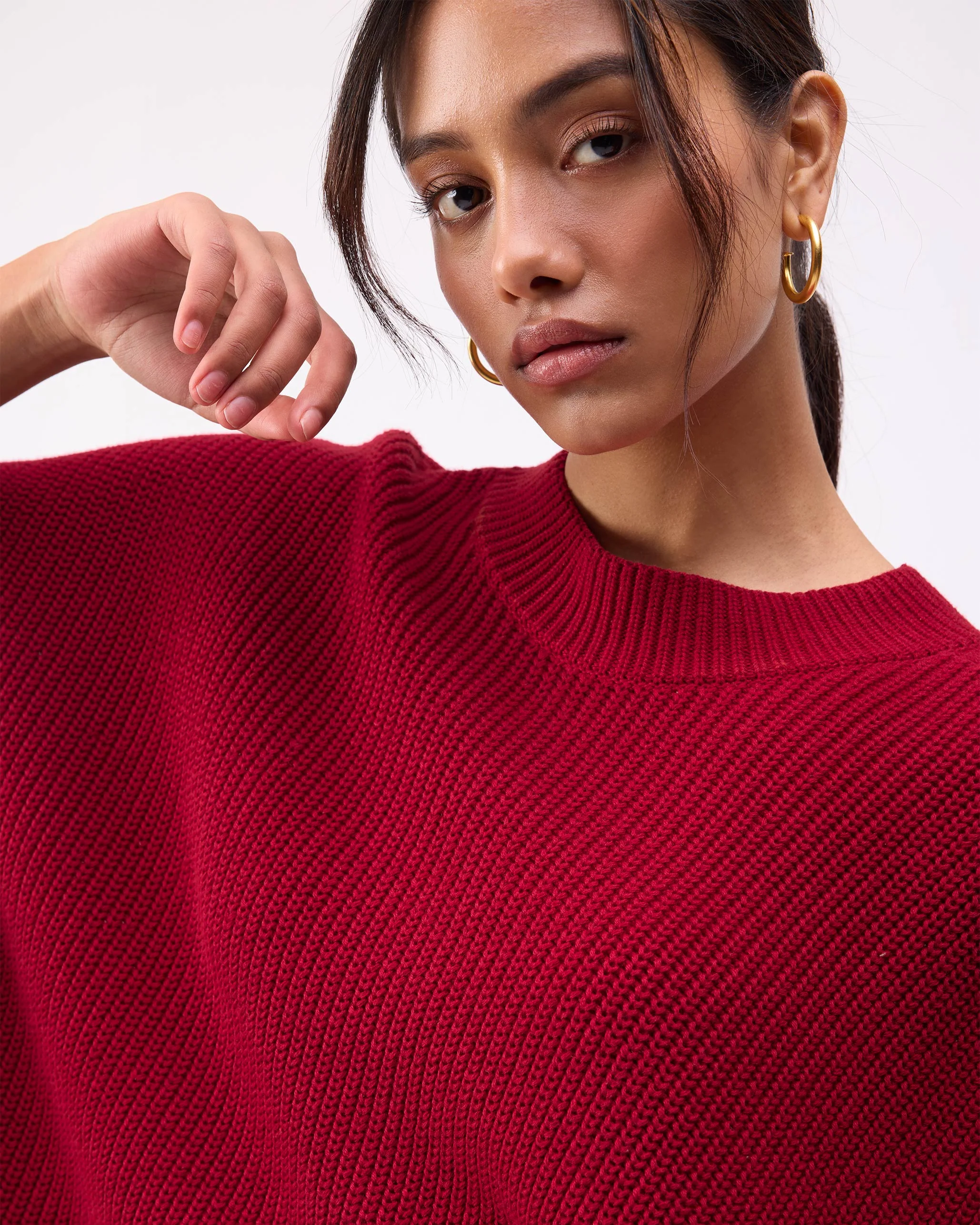 Dream High-low Hem Sweater - Red & Green Stripes - Image 3
