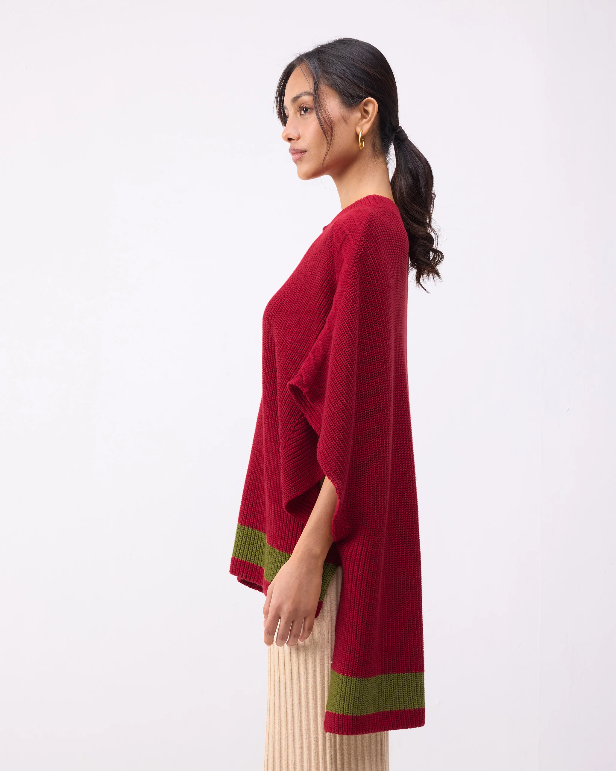 Dream High-low Hem Sweater - Red & Green Stripes - Image 4