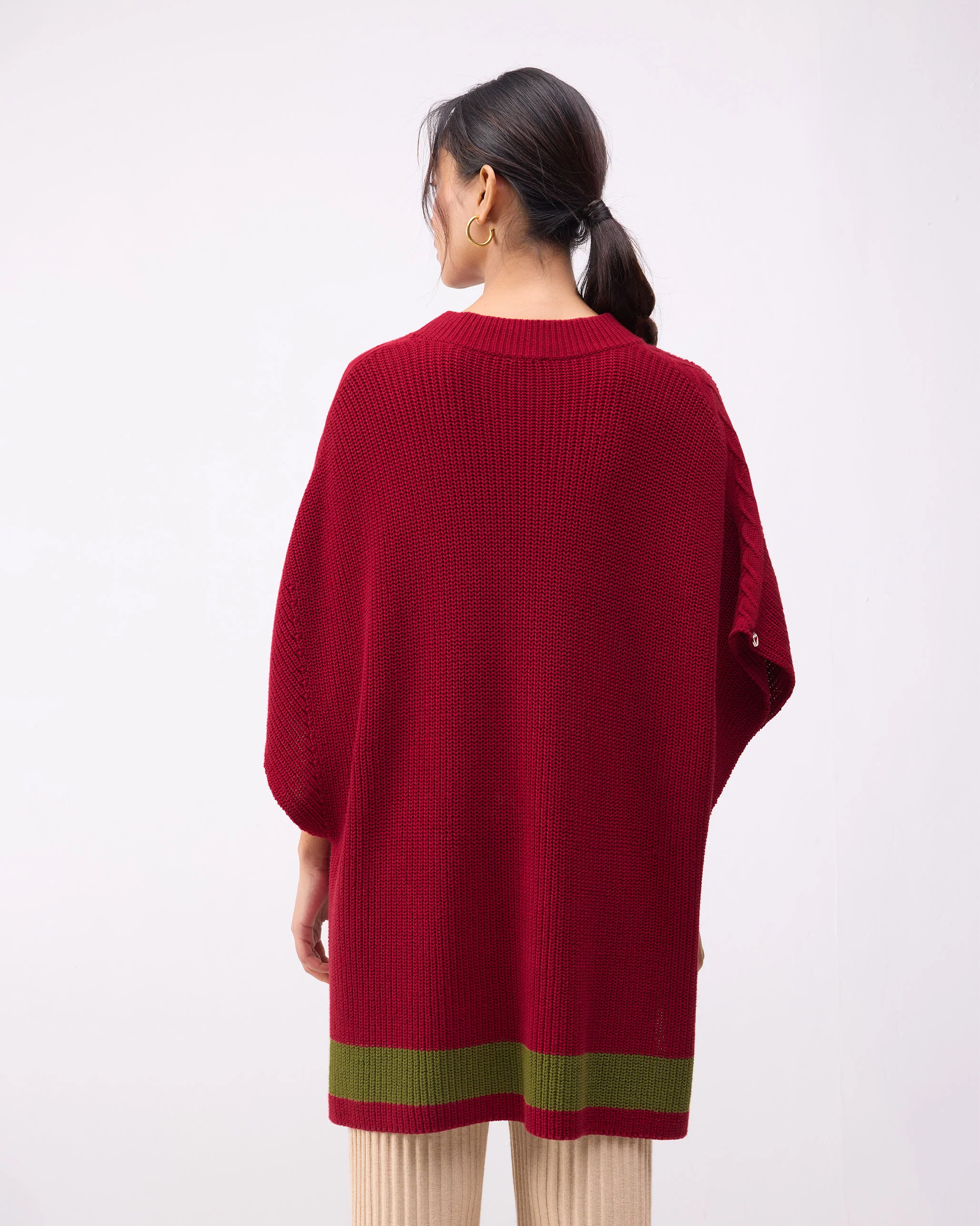 Dream High-low Hem Sweater - Red & Green Stripes - Image 5