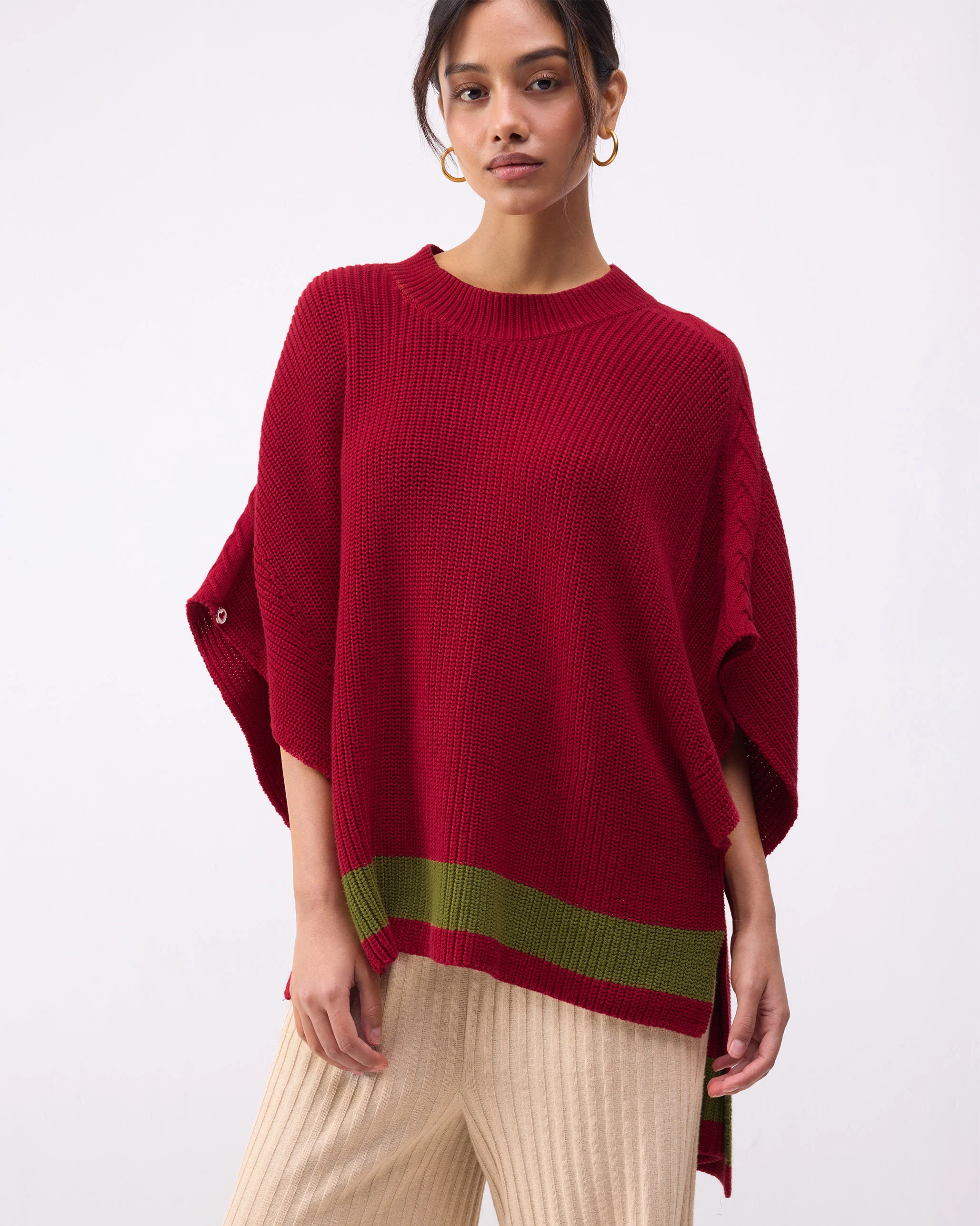 Dream High-low Hem Sweater - Red & Green Stripes - Image 6