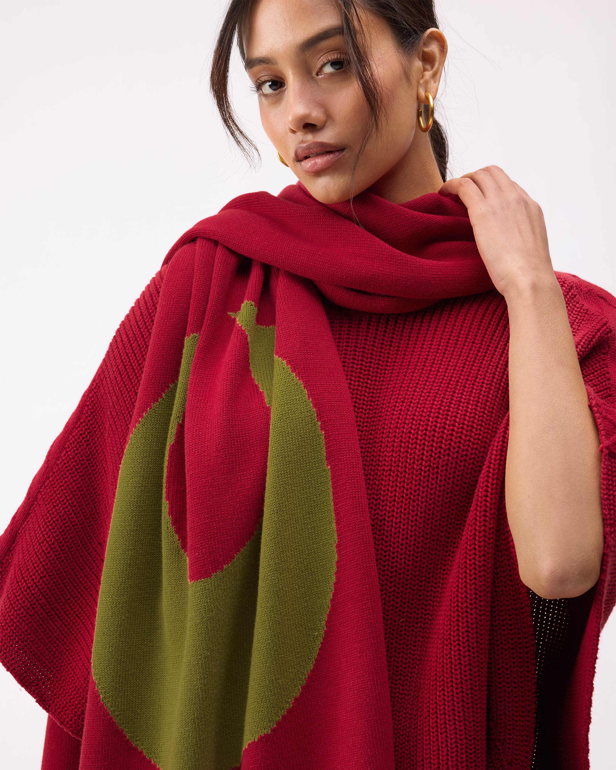 Dream High-low Hem Sweater - Red & Green Stripes - Image 7