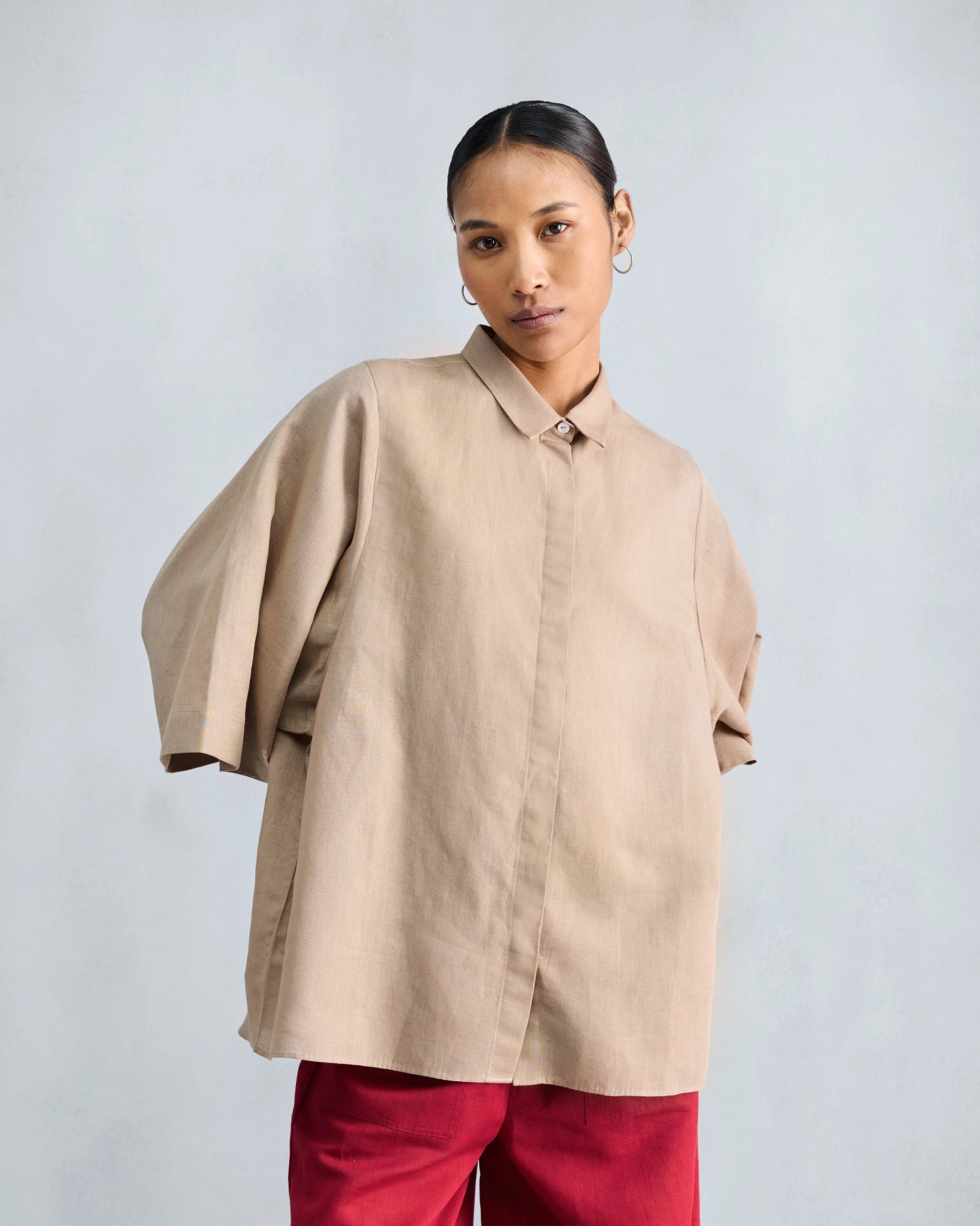 Drop Armhole Shirt - Beige - Image 3