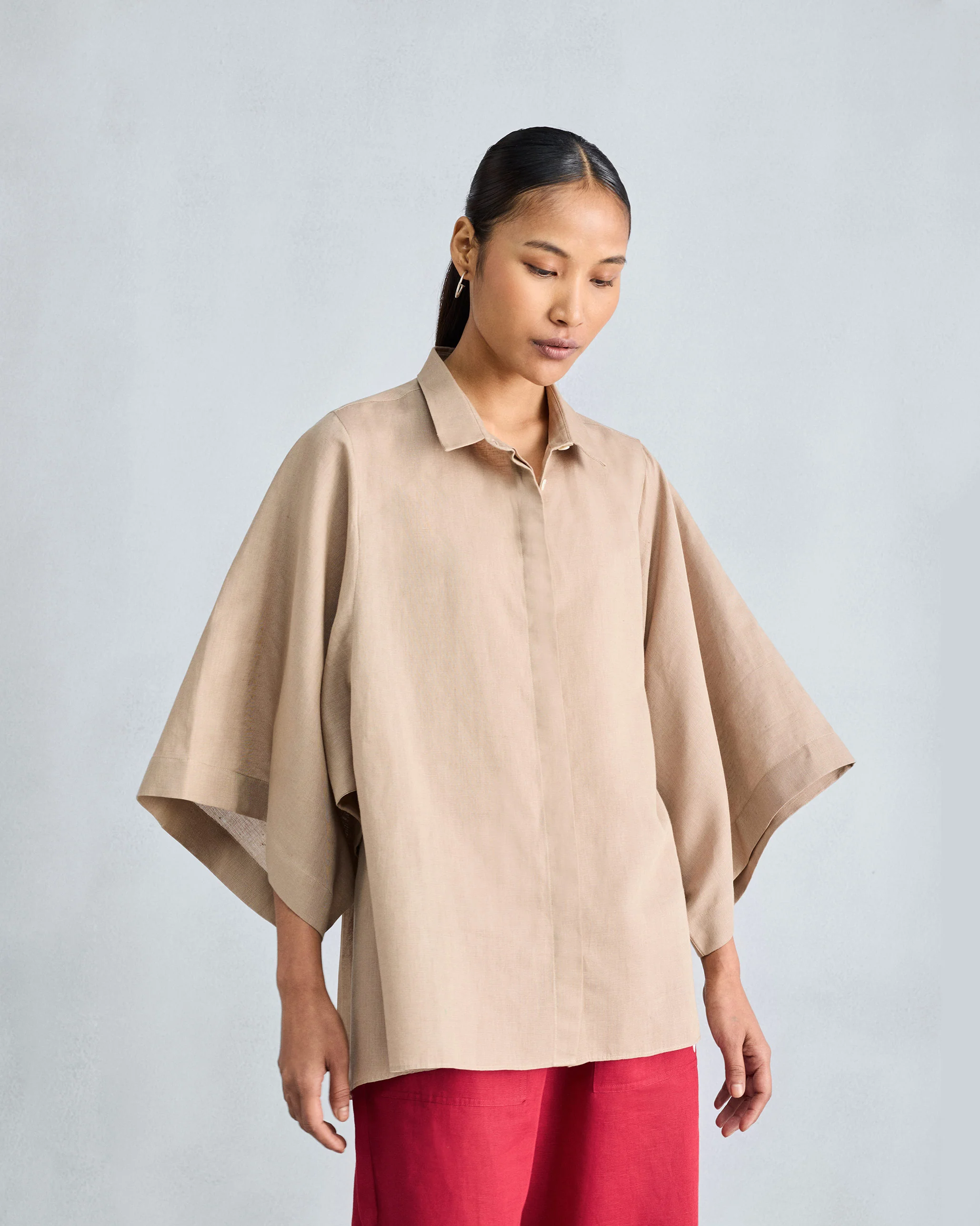 Drop Armhole Shirt - Beige - Image 4