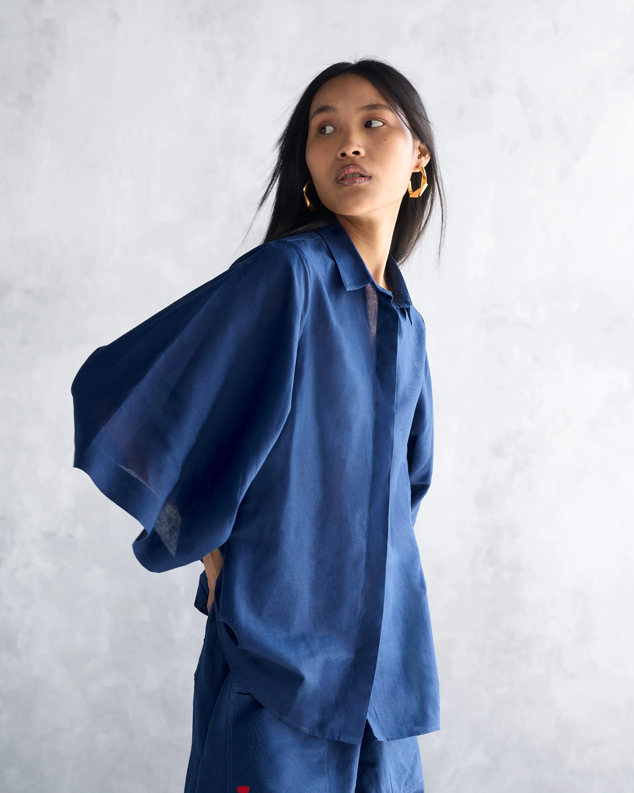 Drop Armhole Shirt - Navy - Image 3