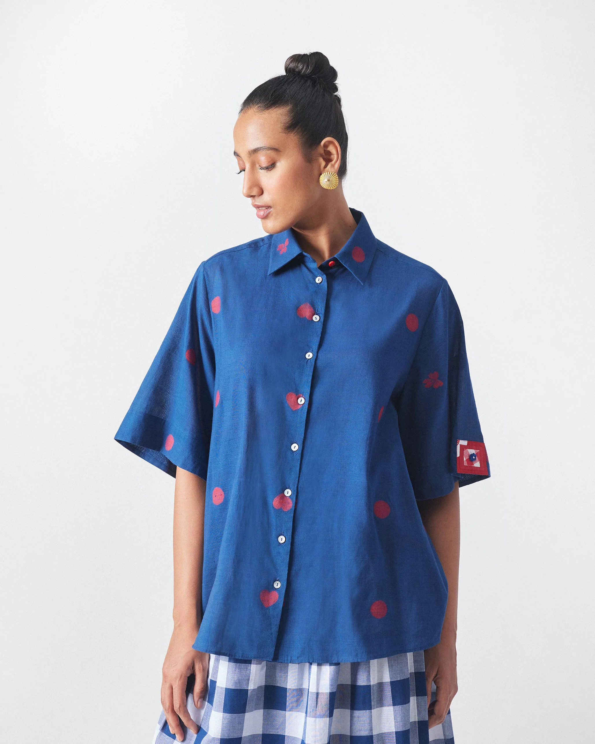 Drop Hem Shirt - Blue & Red - Image 2