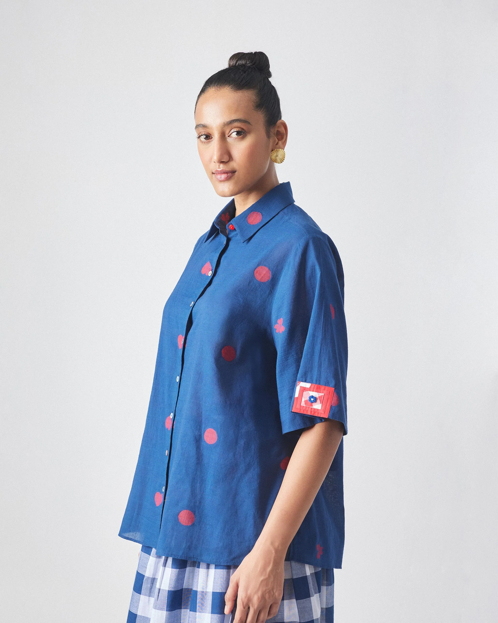 Drop Hem Shirt - Blue & Red - Image 3