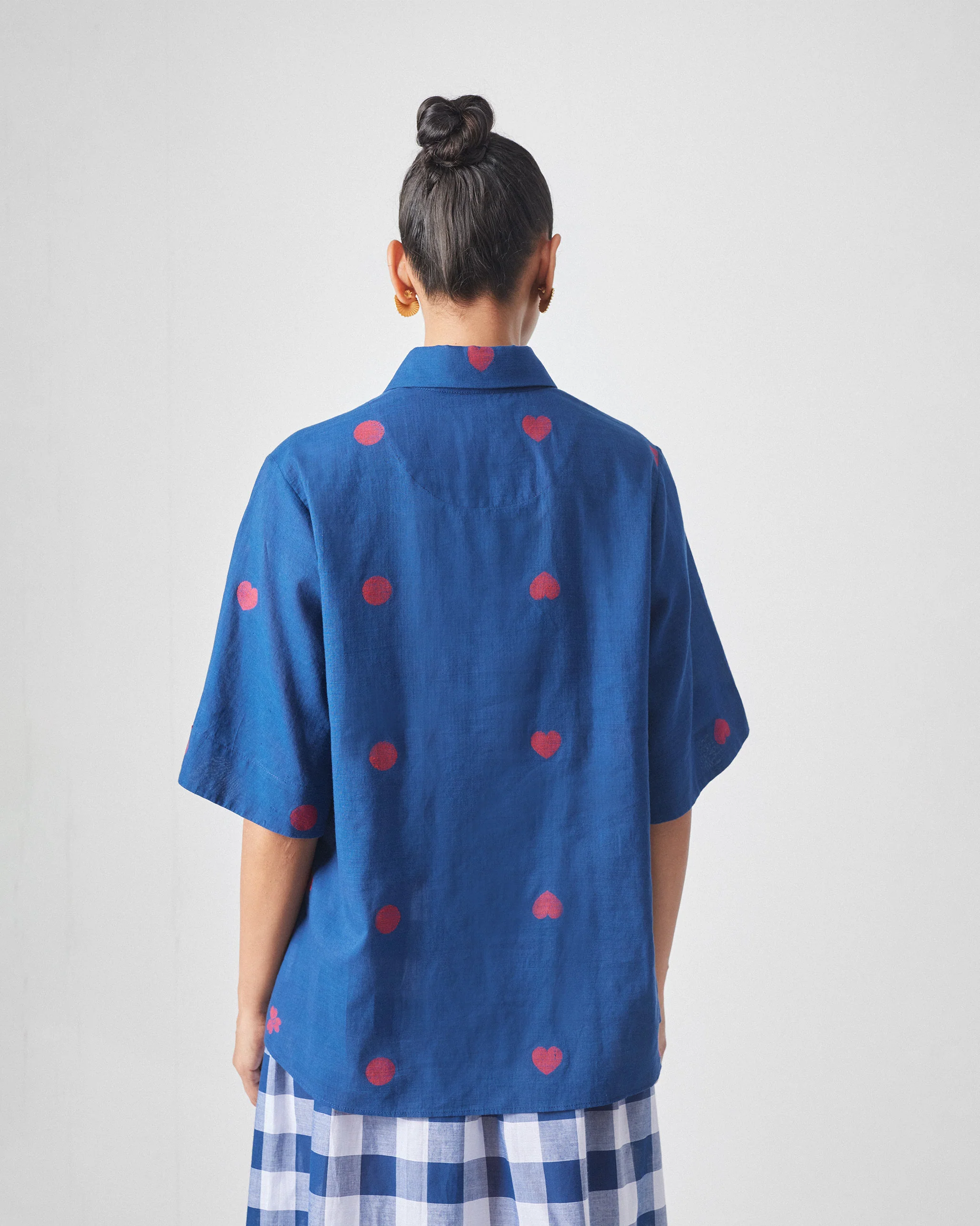 Drop Hem Shirt - Blue & Red - Image 4