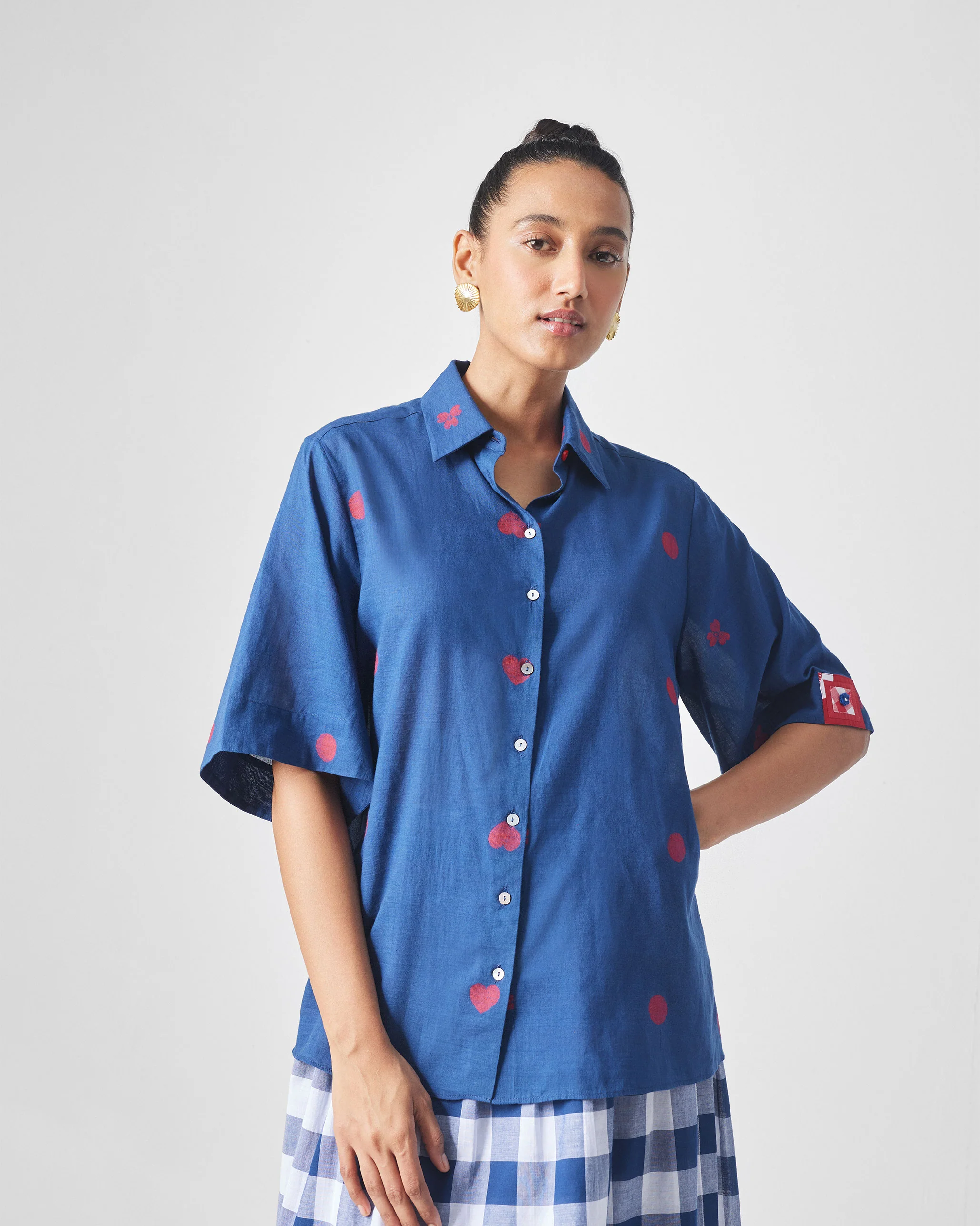 Drop Hem Shirt - Blue & Red - Image 5