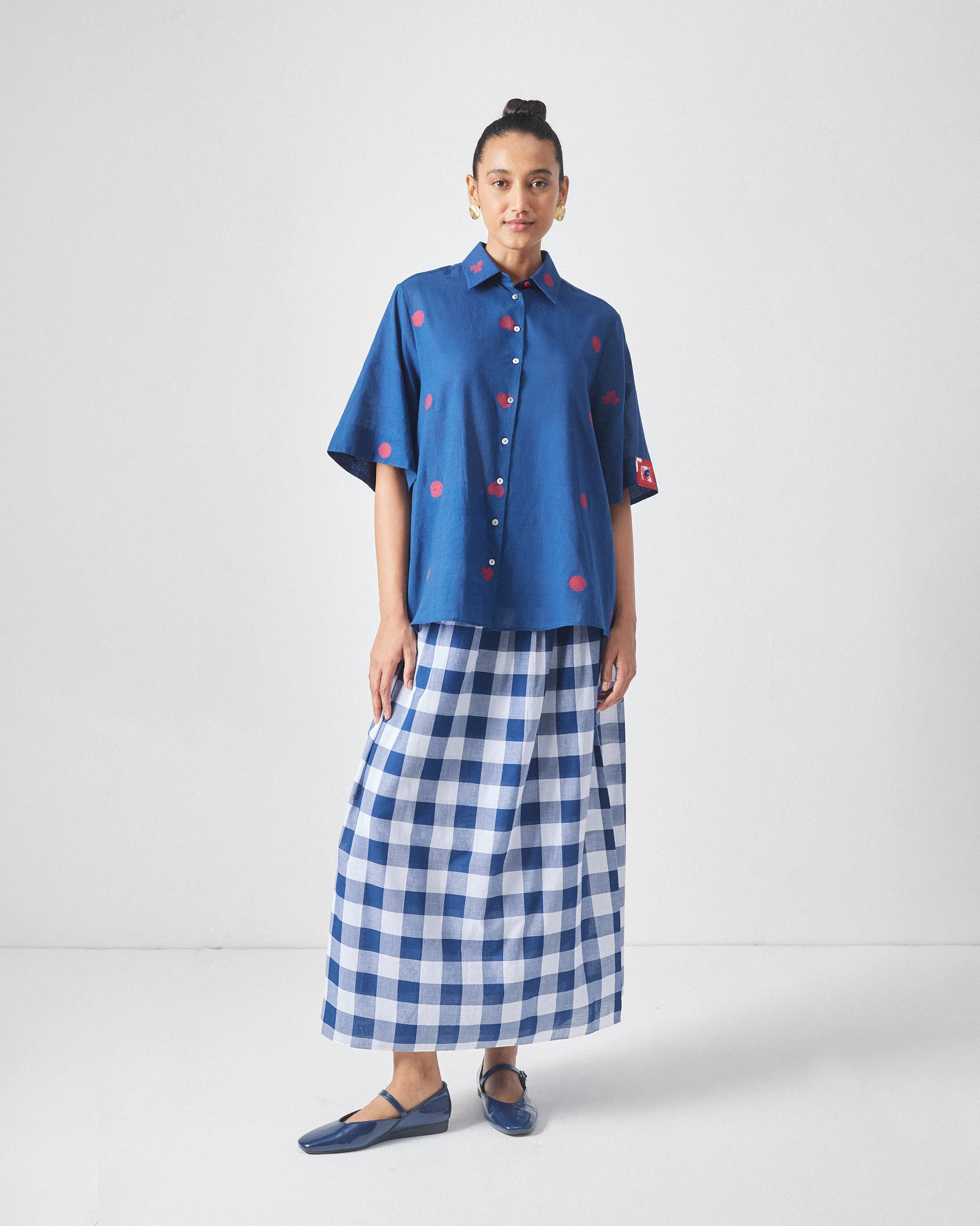 Drop Hem Shirt - Blue & Red - Image 6