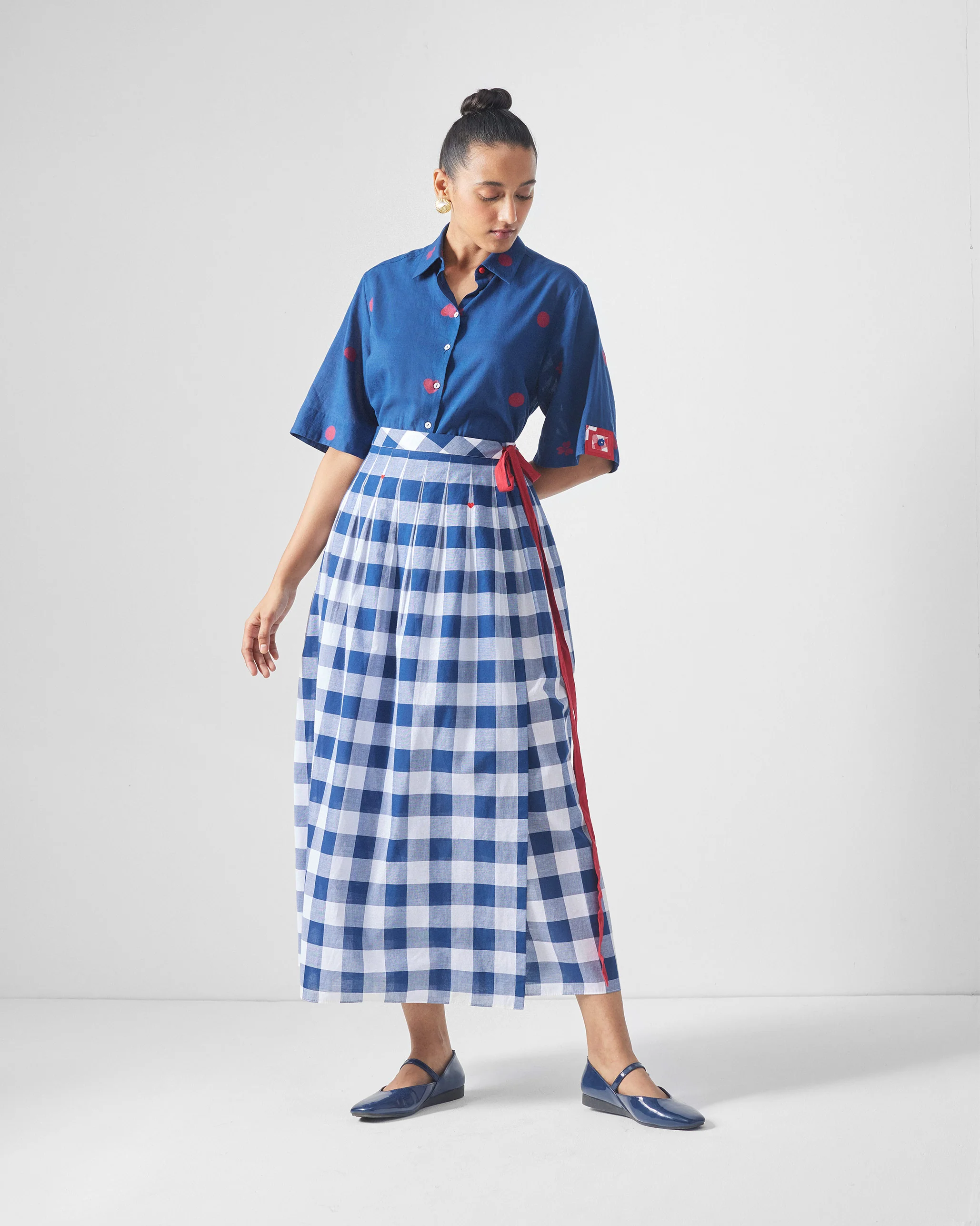 Drop Hem Shirt - Blue & Red - Image 7