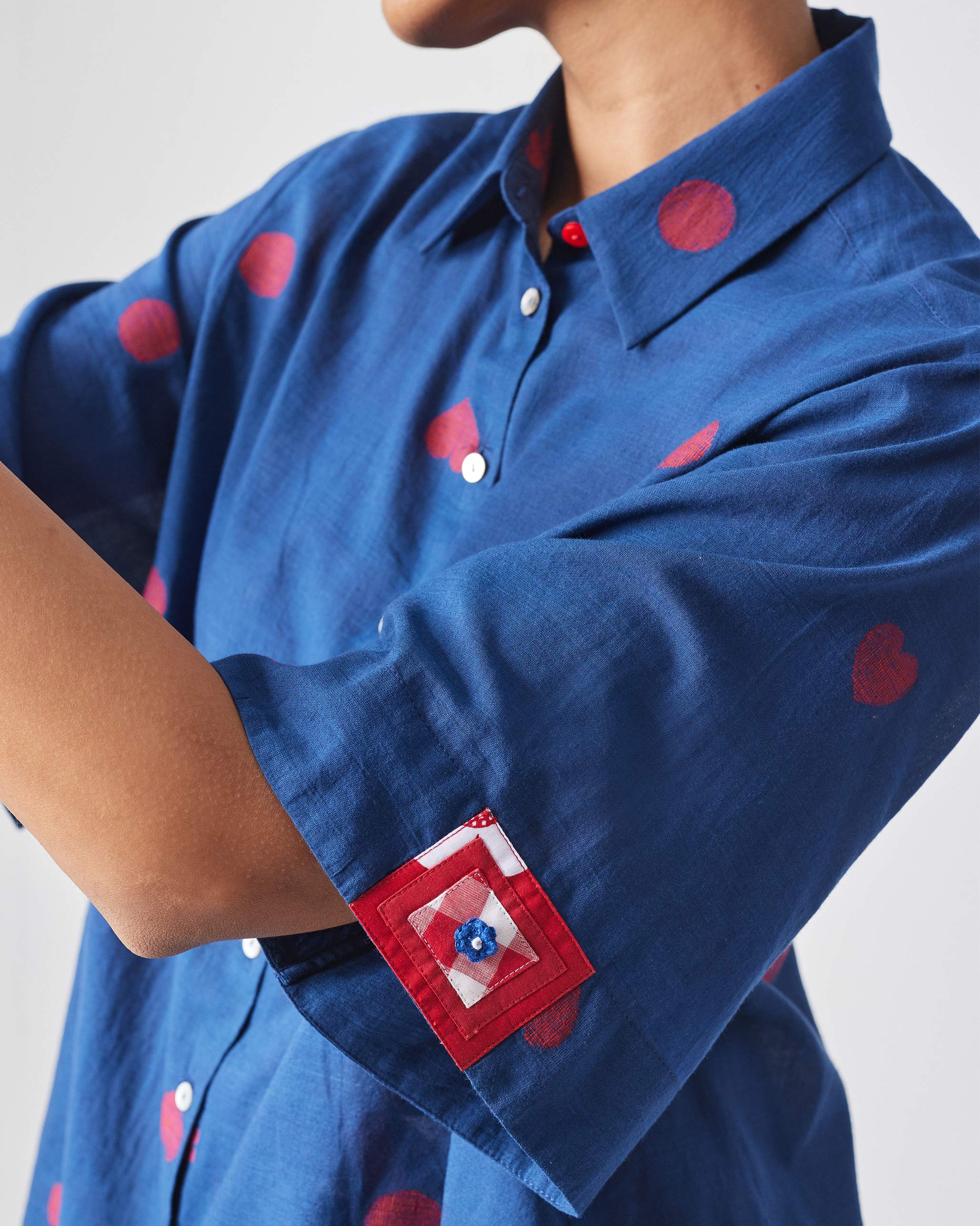 Drop Hem Shirt - Blue & Red - Image 8