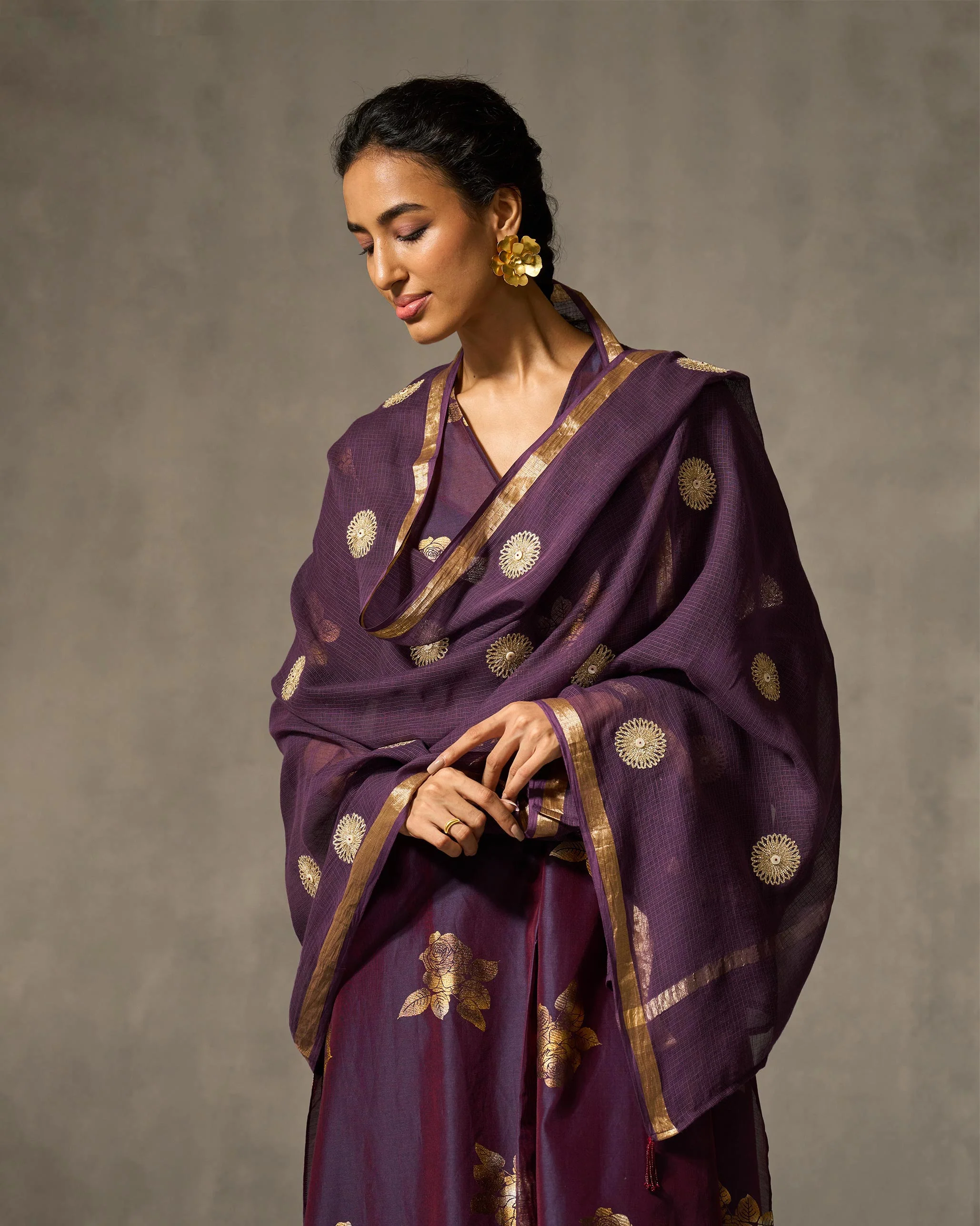 Dusk Dupatta - Purple & Gold Embroidered - Image 2
