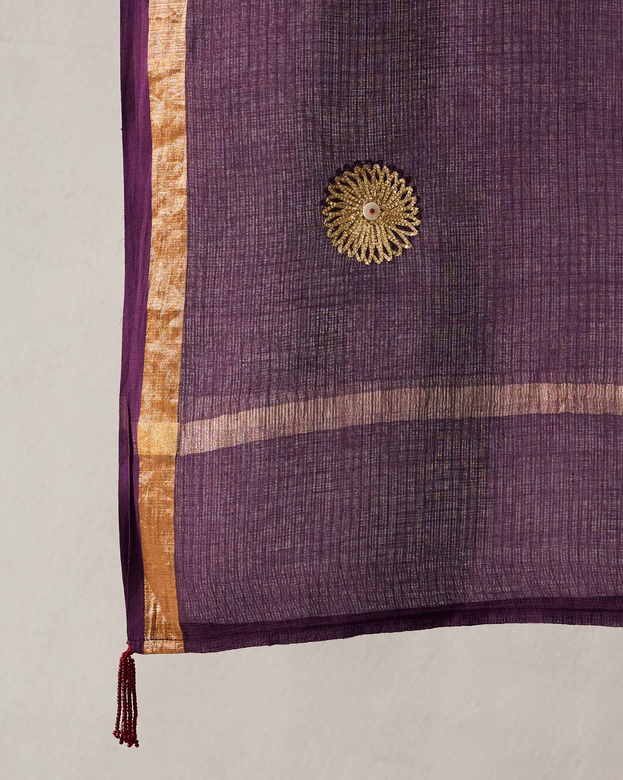 Dusk Dupatta - Purple & Gold Embroidered - Image 3