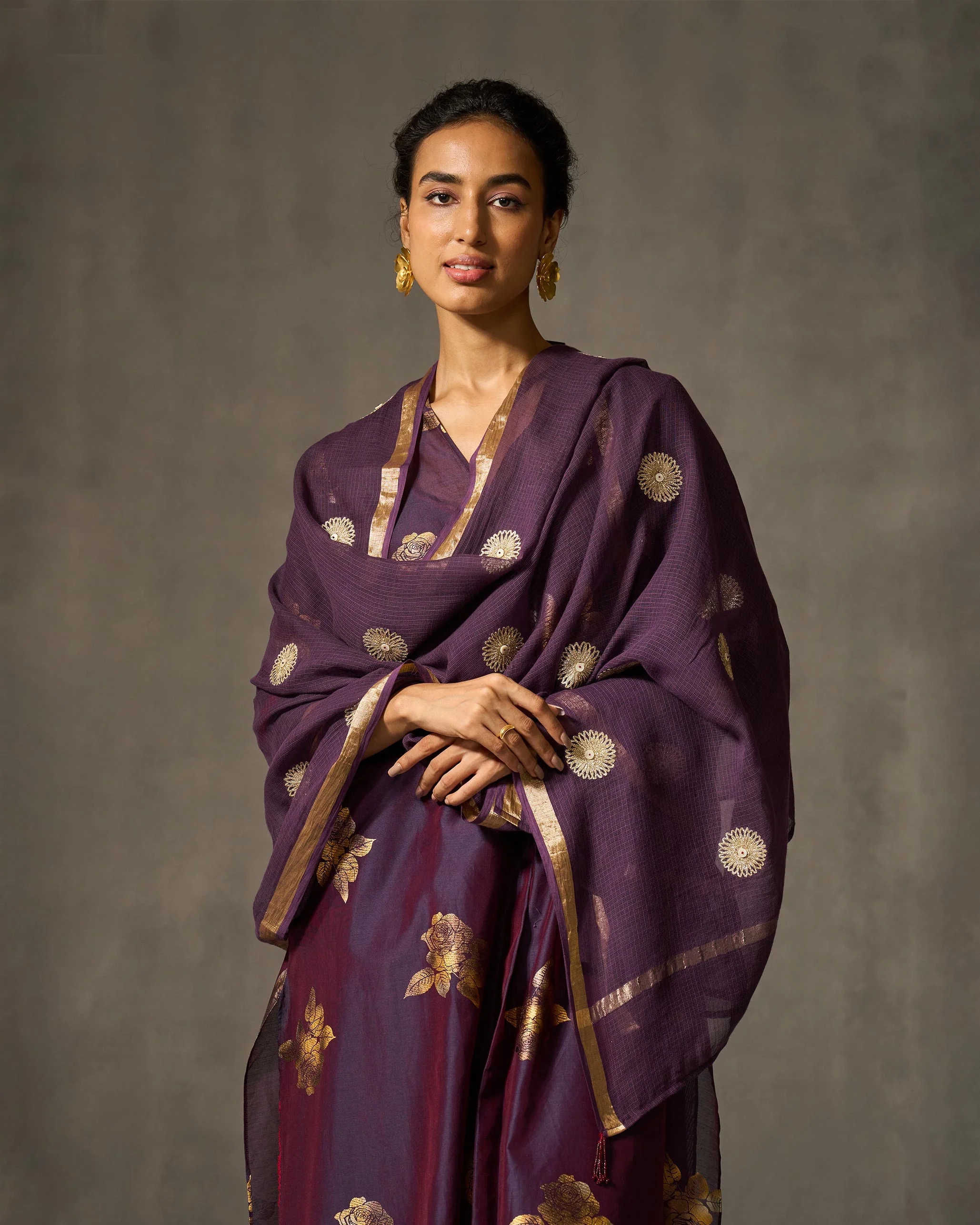 Dusk Dupatta - Purple & Gold Embroidered - Image 5