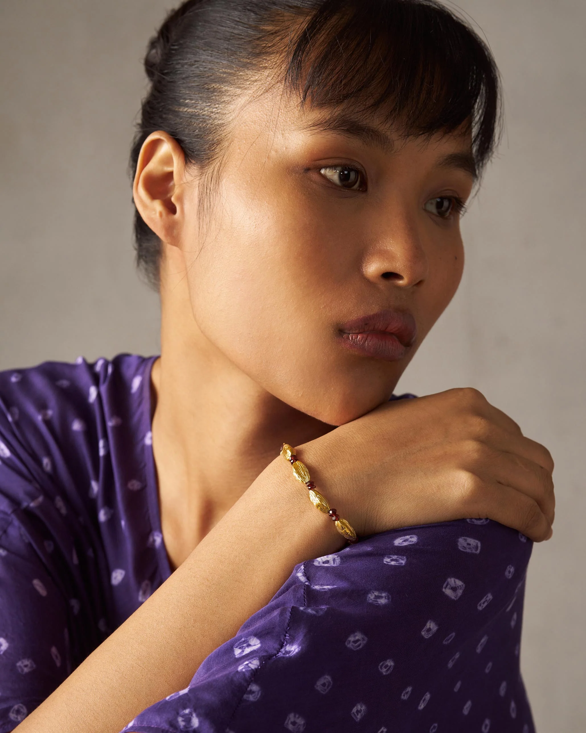 Elaichi Garnet Bracelet - Gold - Image 4