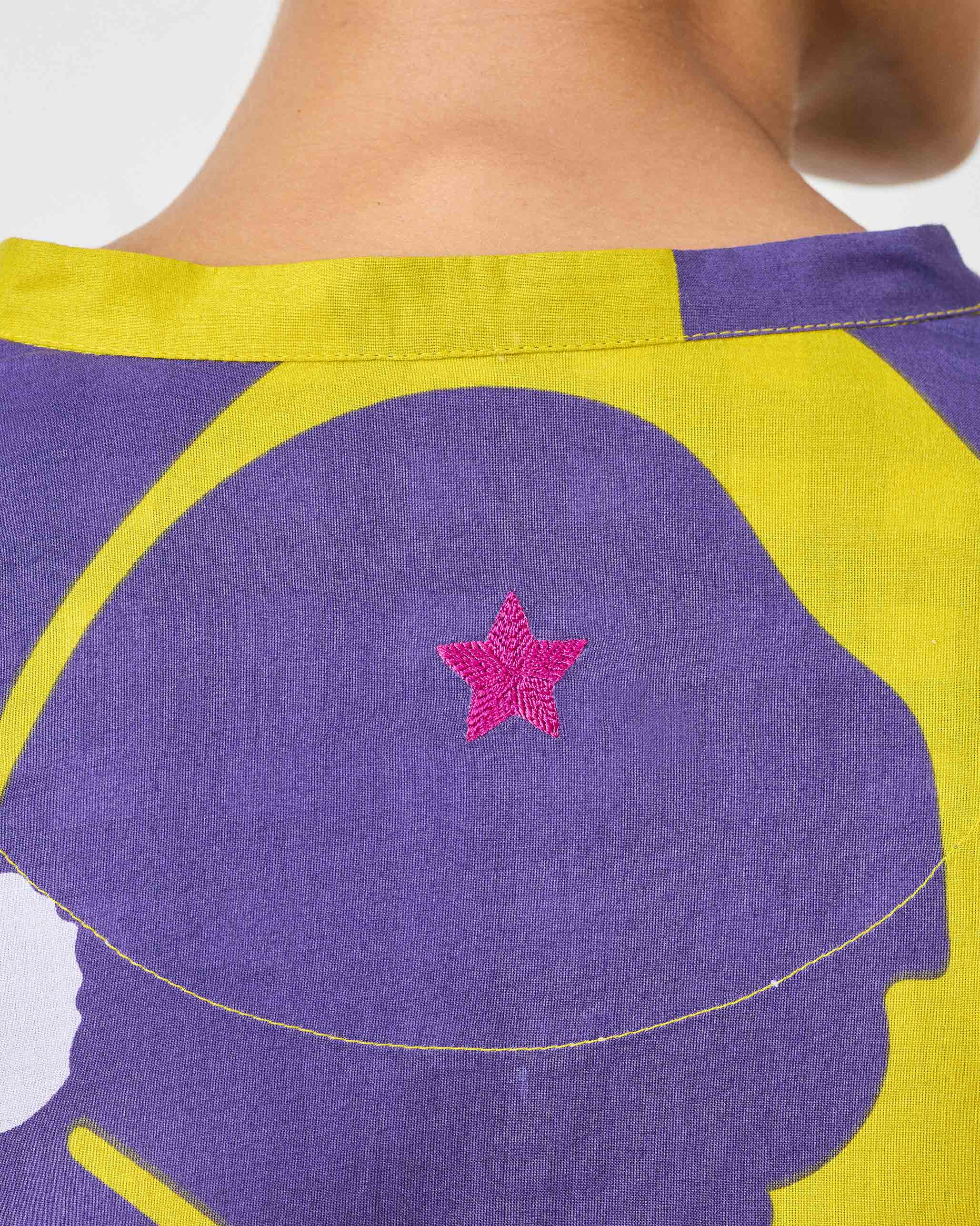 Elara Smocked Sleeve Kaftan - Purple & Chartreuse Printed - Image 4