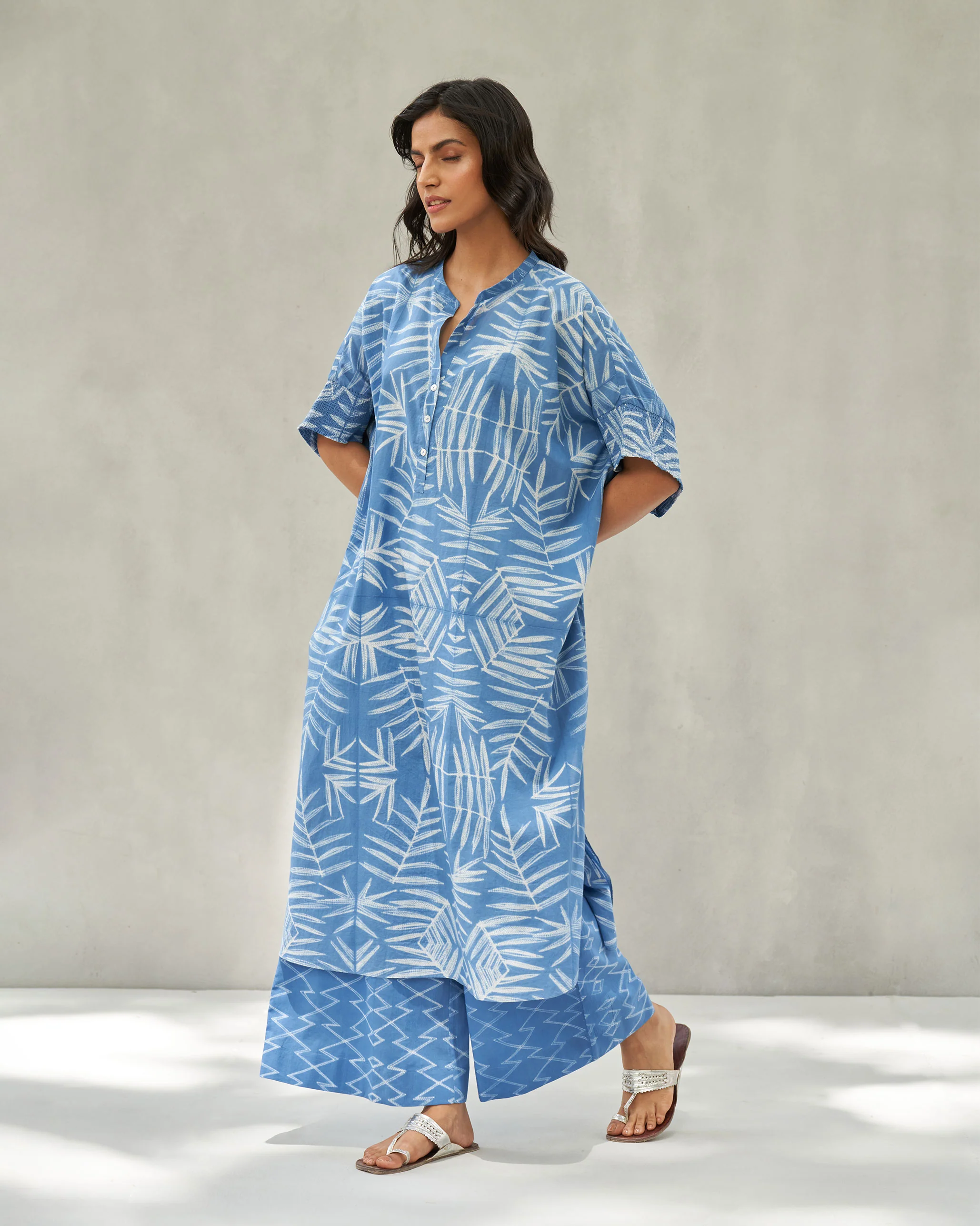 Elara Smocked Sleeves Kaftan - Blue - Image 4