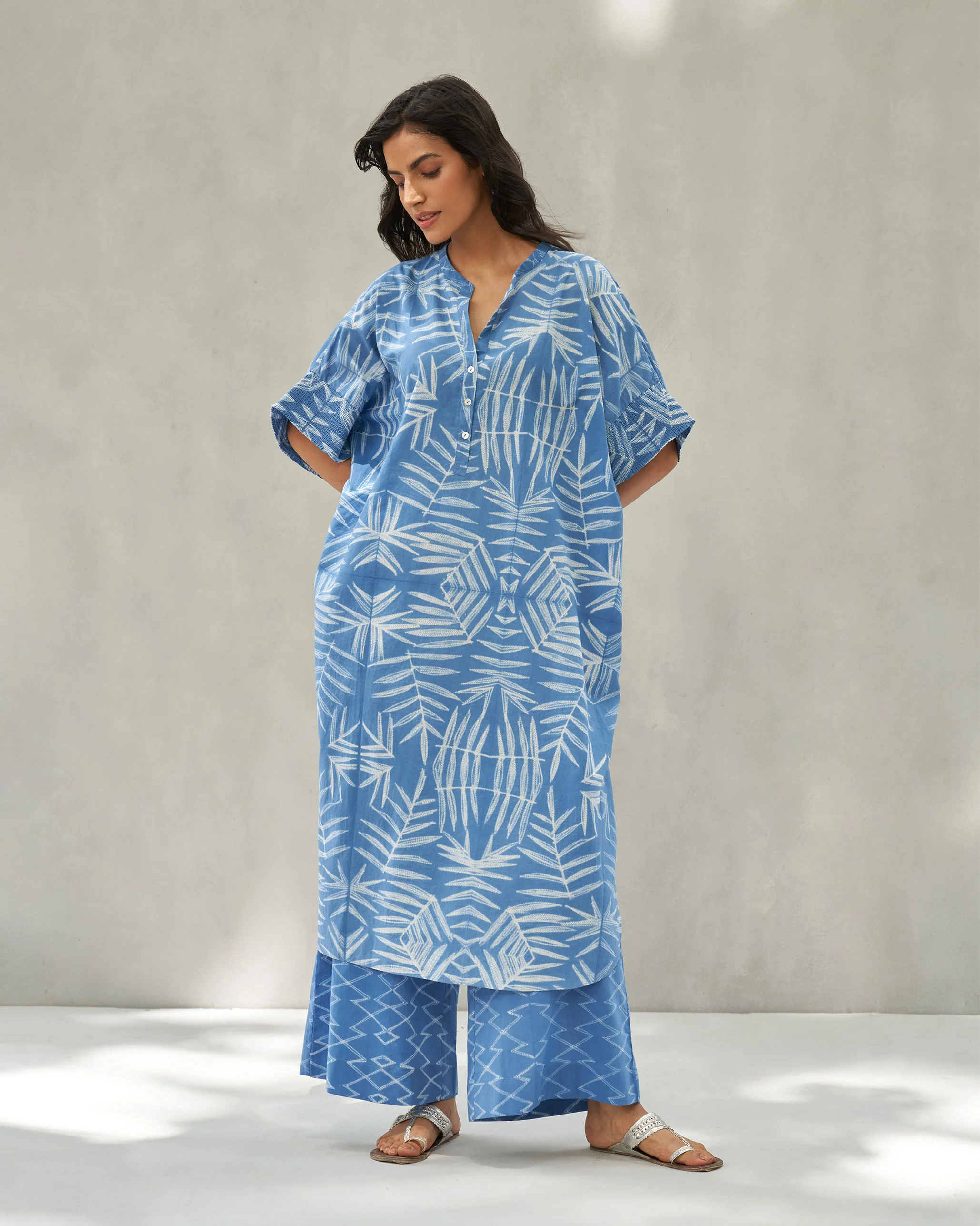 Elara Smocked Sleeves Kaftan - Blue - Image 6