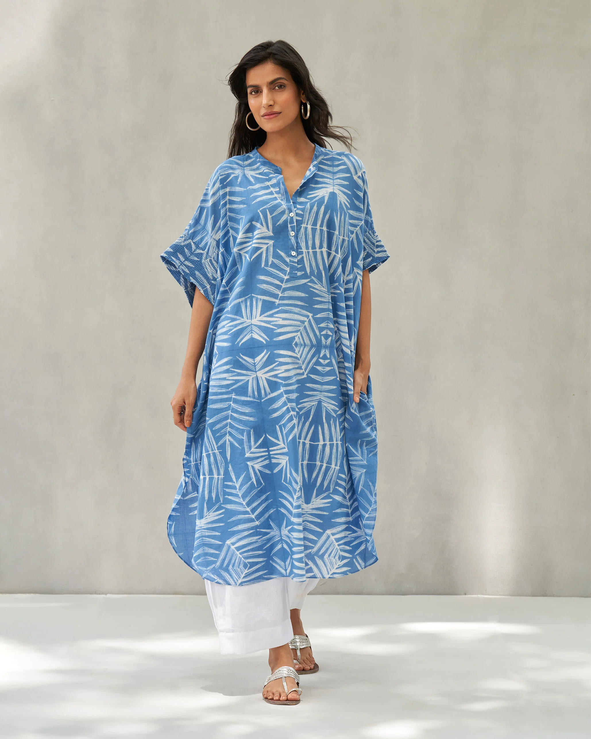 Elara Smocked Sleeves Kaftan - Blue - Image 7