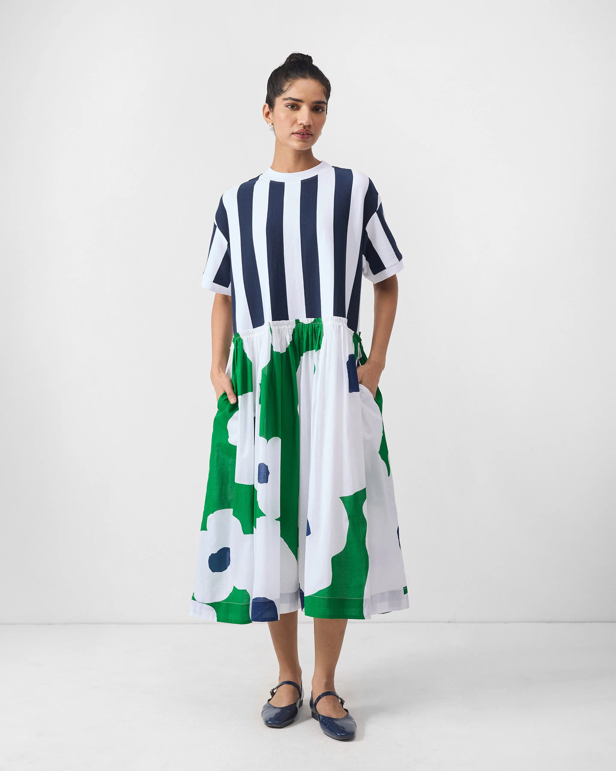 Emi Dress - Green & White Print - Image 2