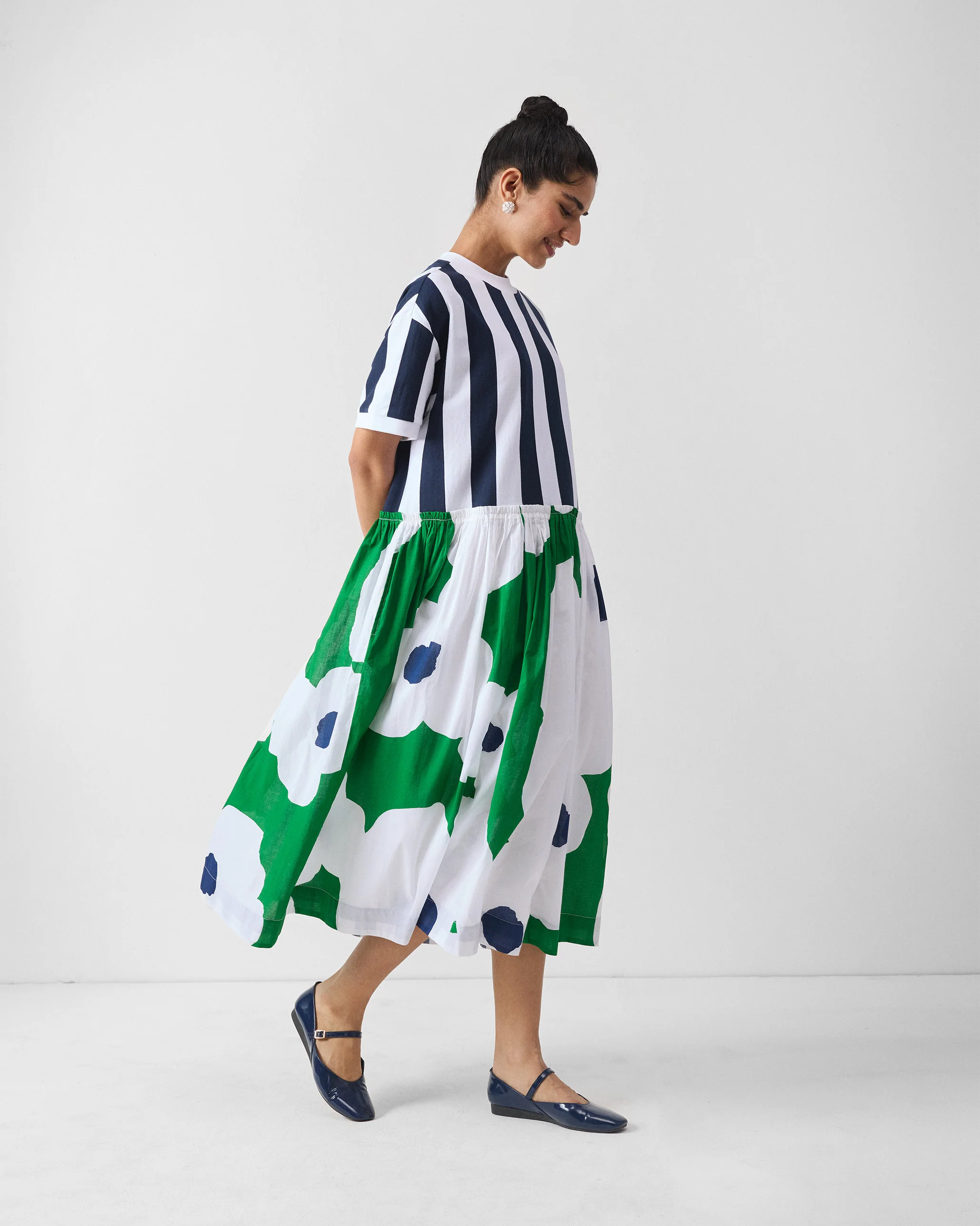 Emi Dress - Green & White Print - Image 3