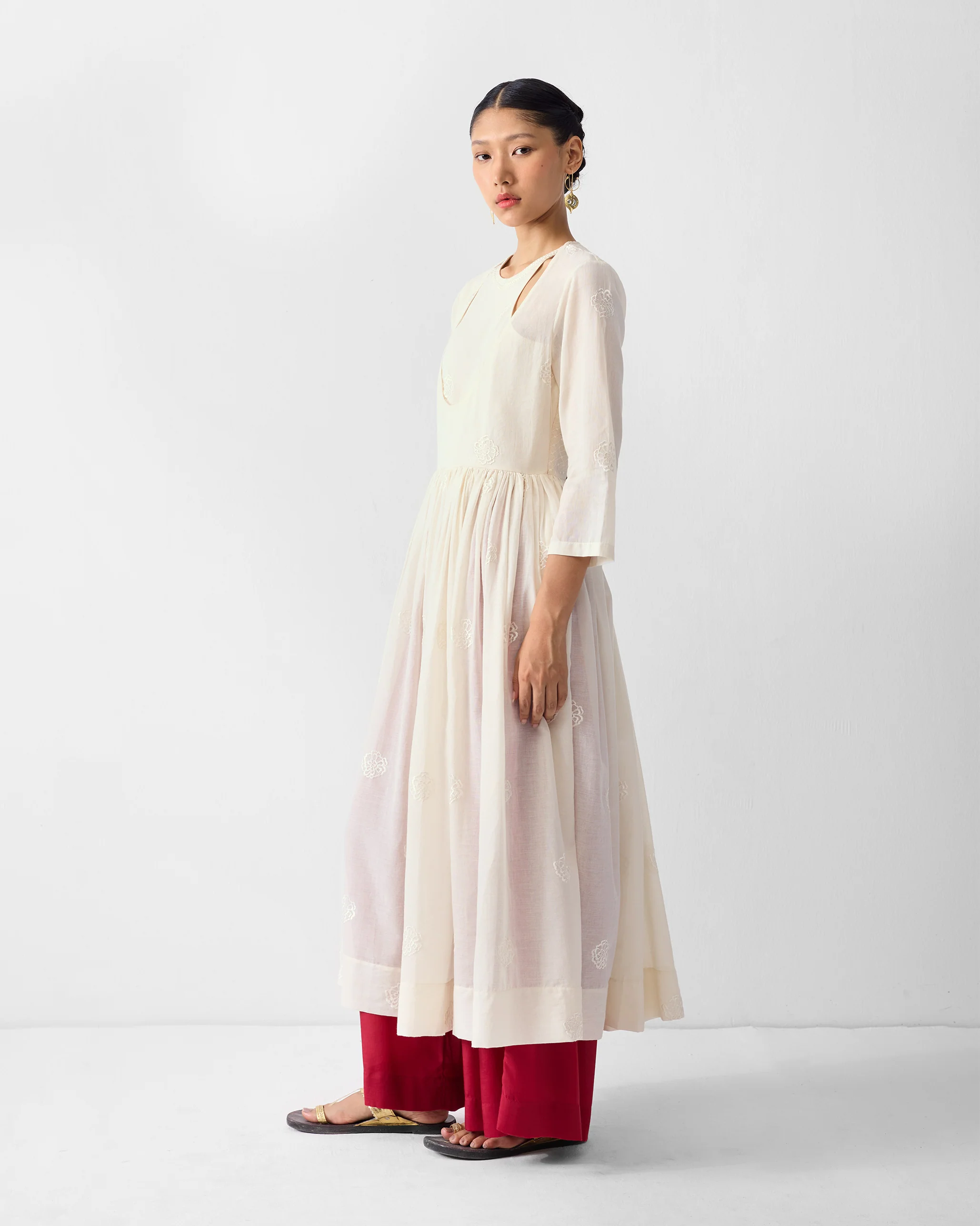 Fit & Flare Angrakha - Ivory Embroidered - Image 3