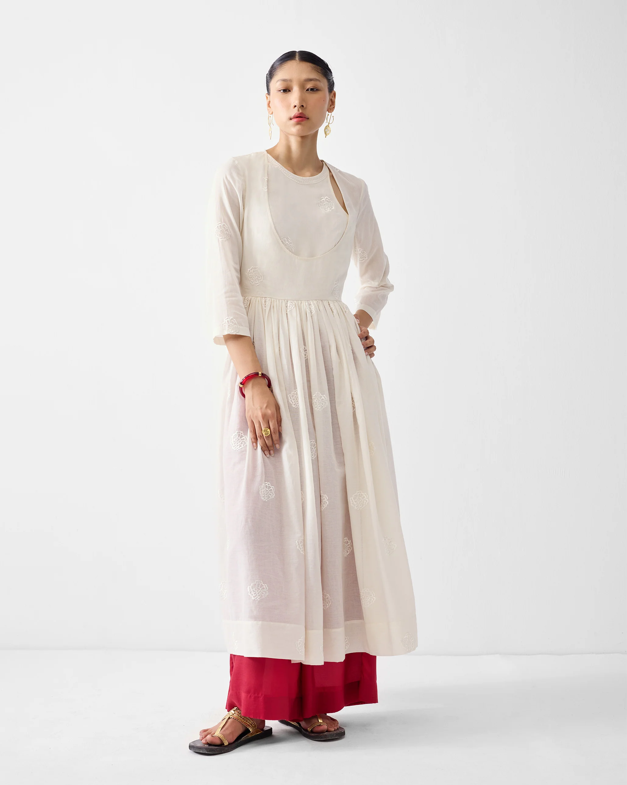 Fit & Flare Angrakha - Ivory Embroidered - Image 4