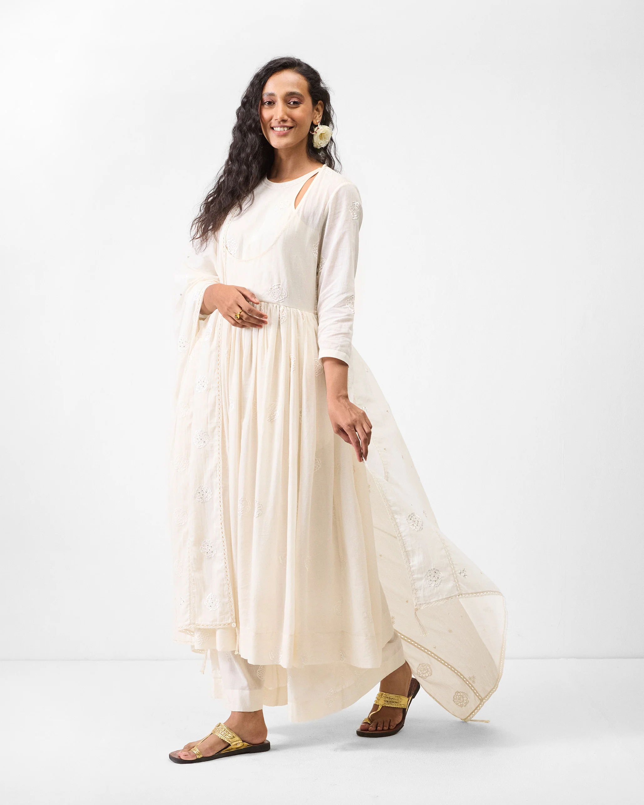 Fit & Flare Angrakha - Ivory Embroidered - Image 6