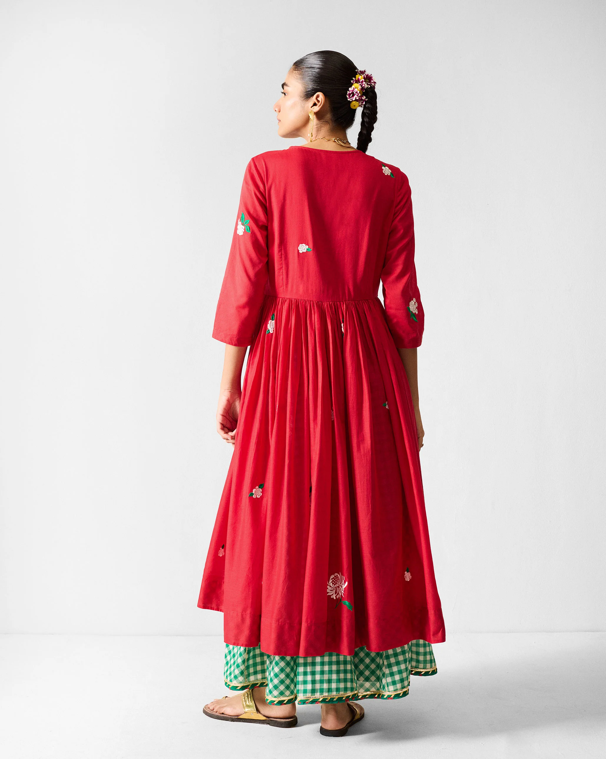 Fit & Flare Angrakha - Red & Ivory Embroidered - Image 3