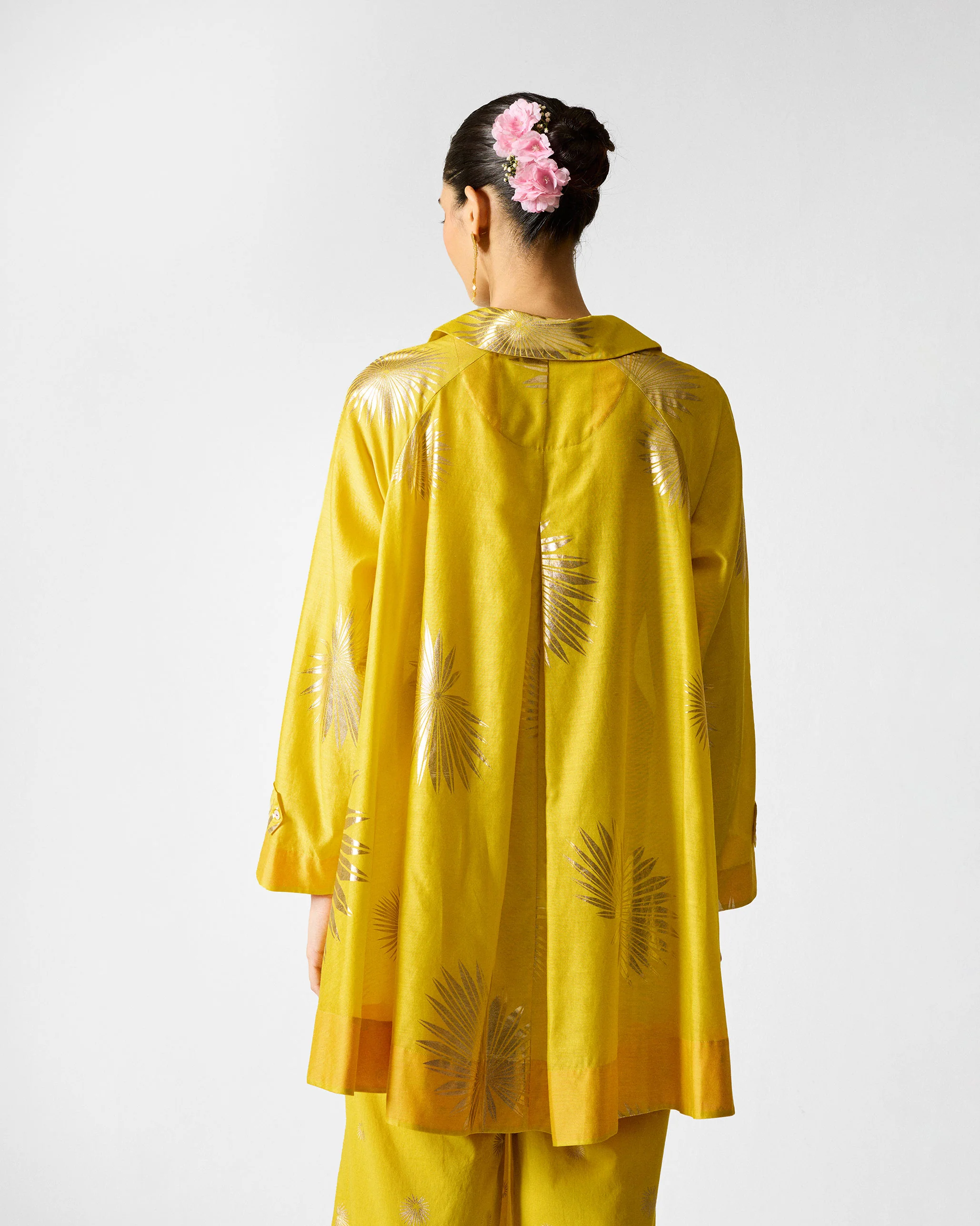 Flare Panelled Shirt - Chartreuse & Gold Printed - Image 2