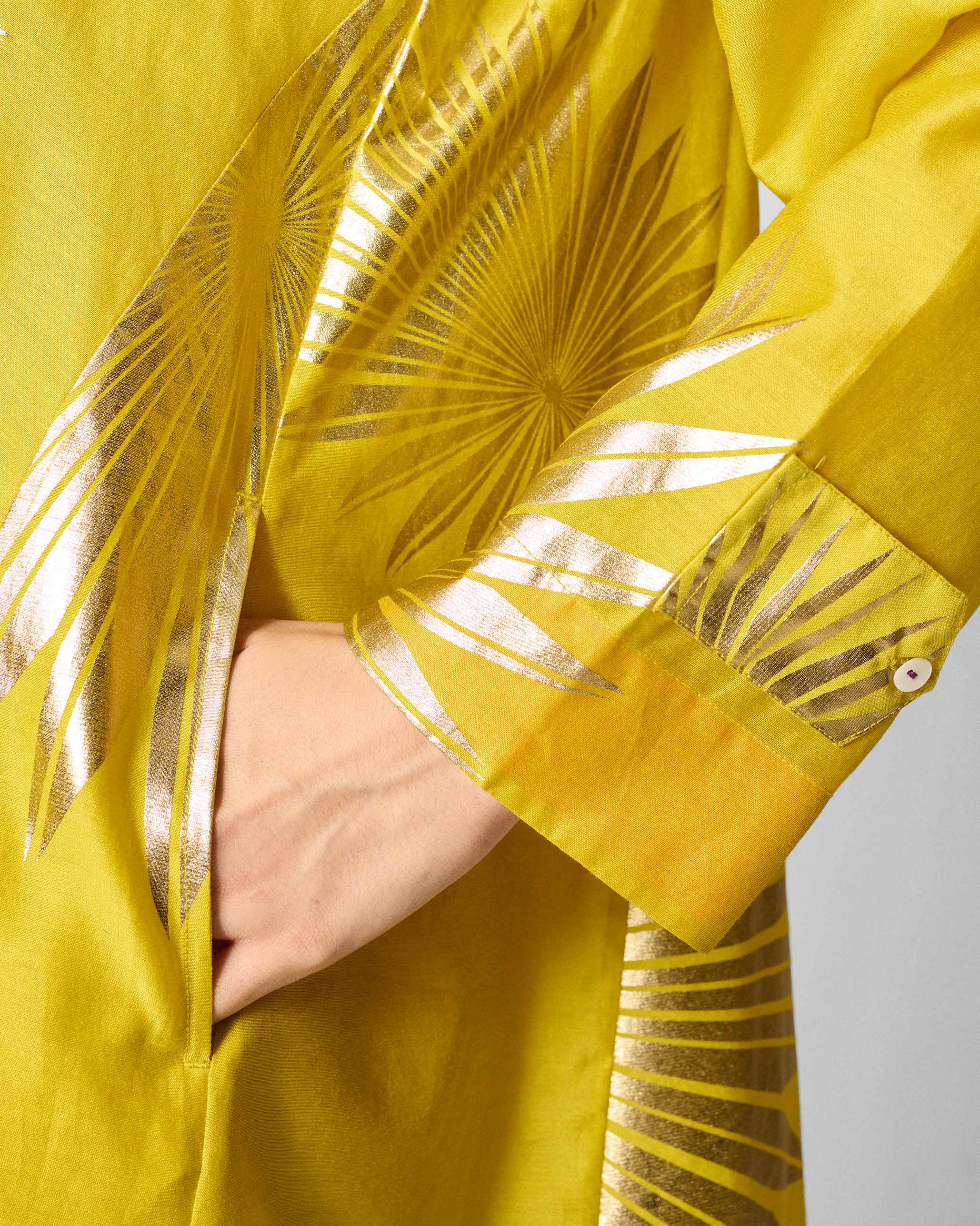 Flare Panelled Shirt - Chartreuse & Gold Printed - Image 4