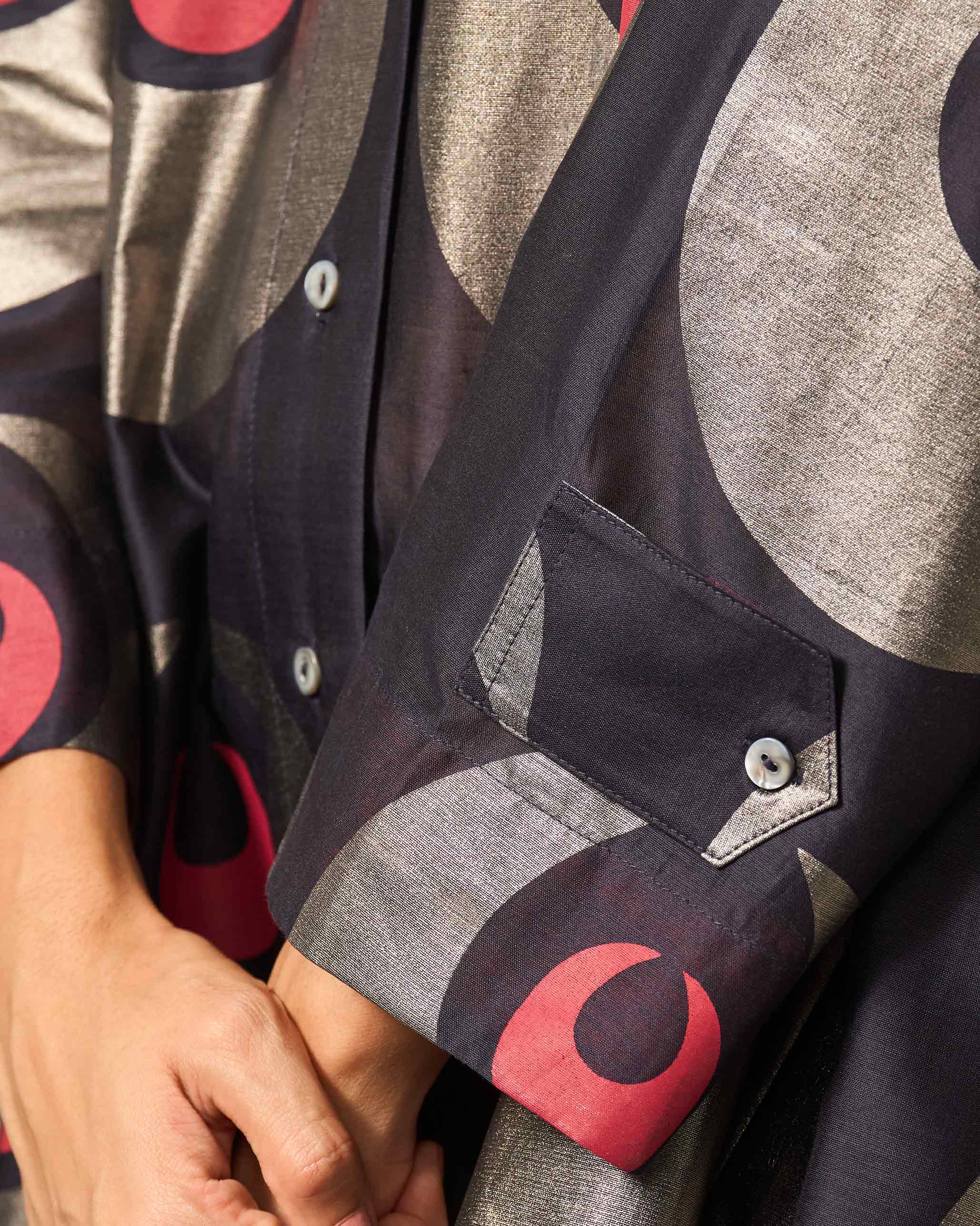 Flare Panelled Shirt - Navy & Foil Print - Image 3