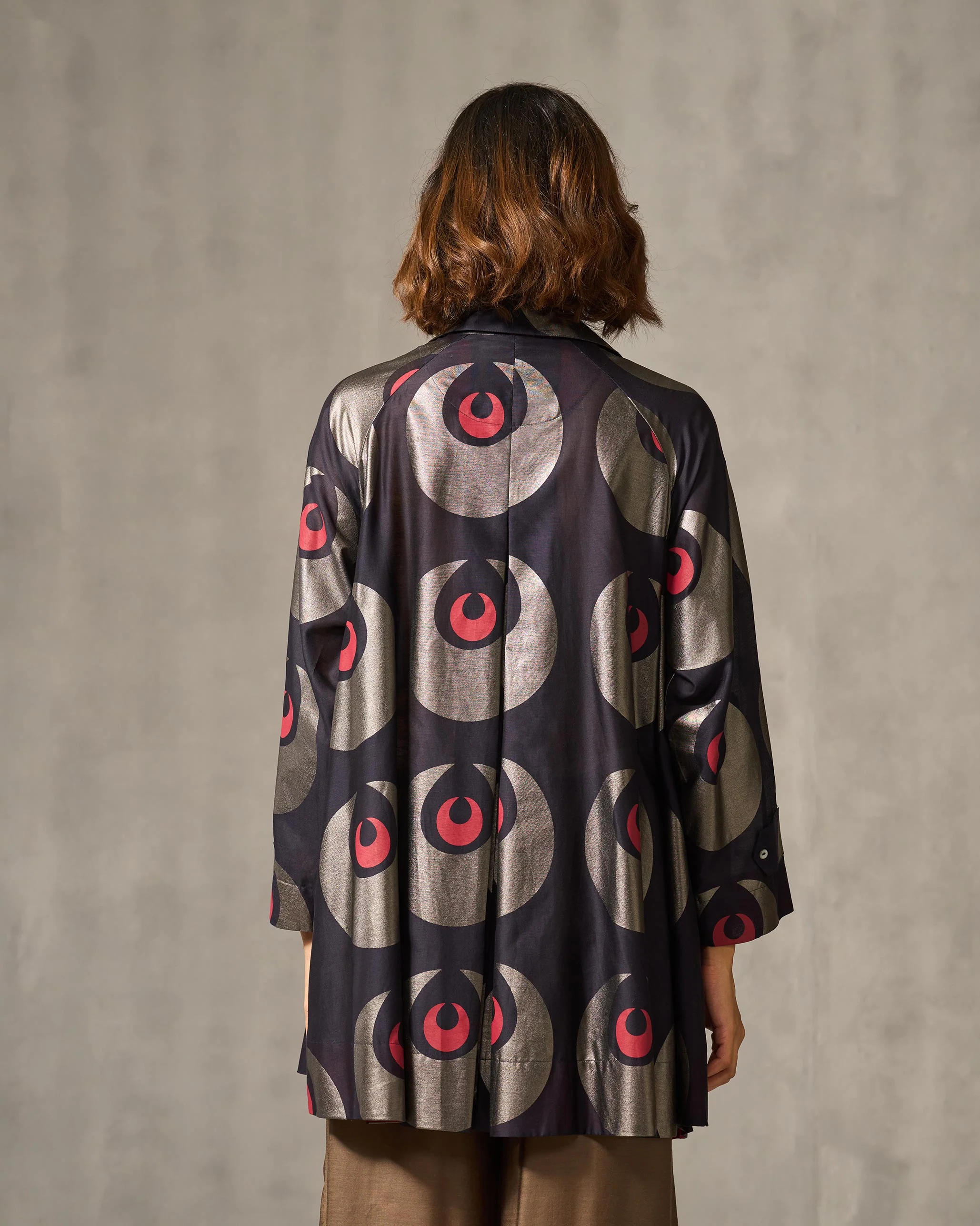 Flare Panelled Shirt - Navy & Foil Print - Image 6
