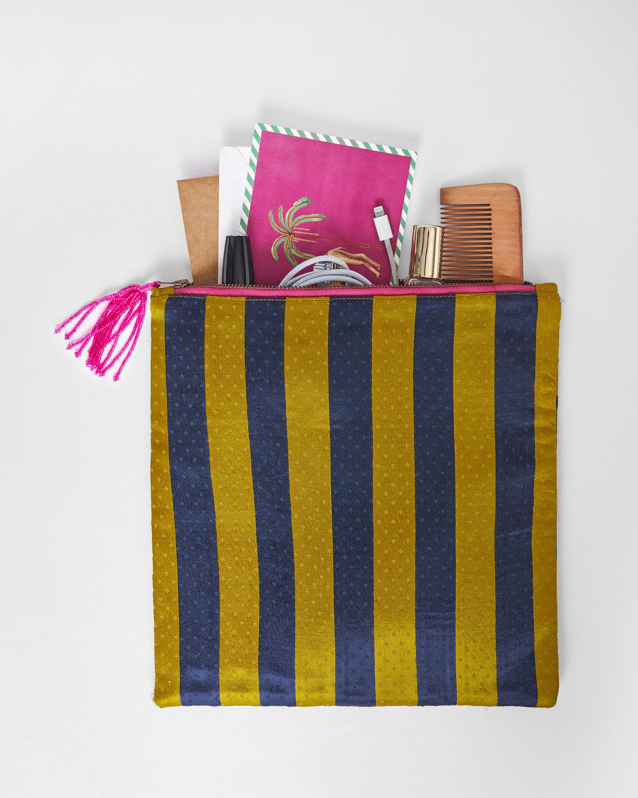 Fold Over Clutch - Chartreuse & Navy - Image 5