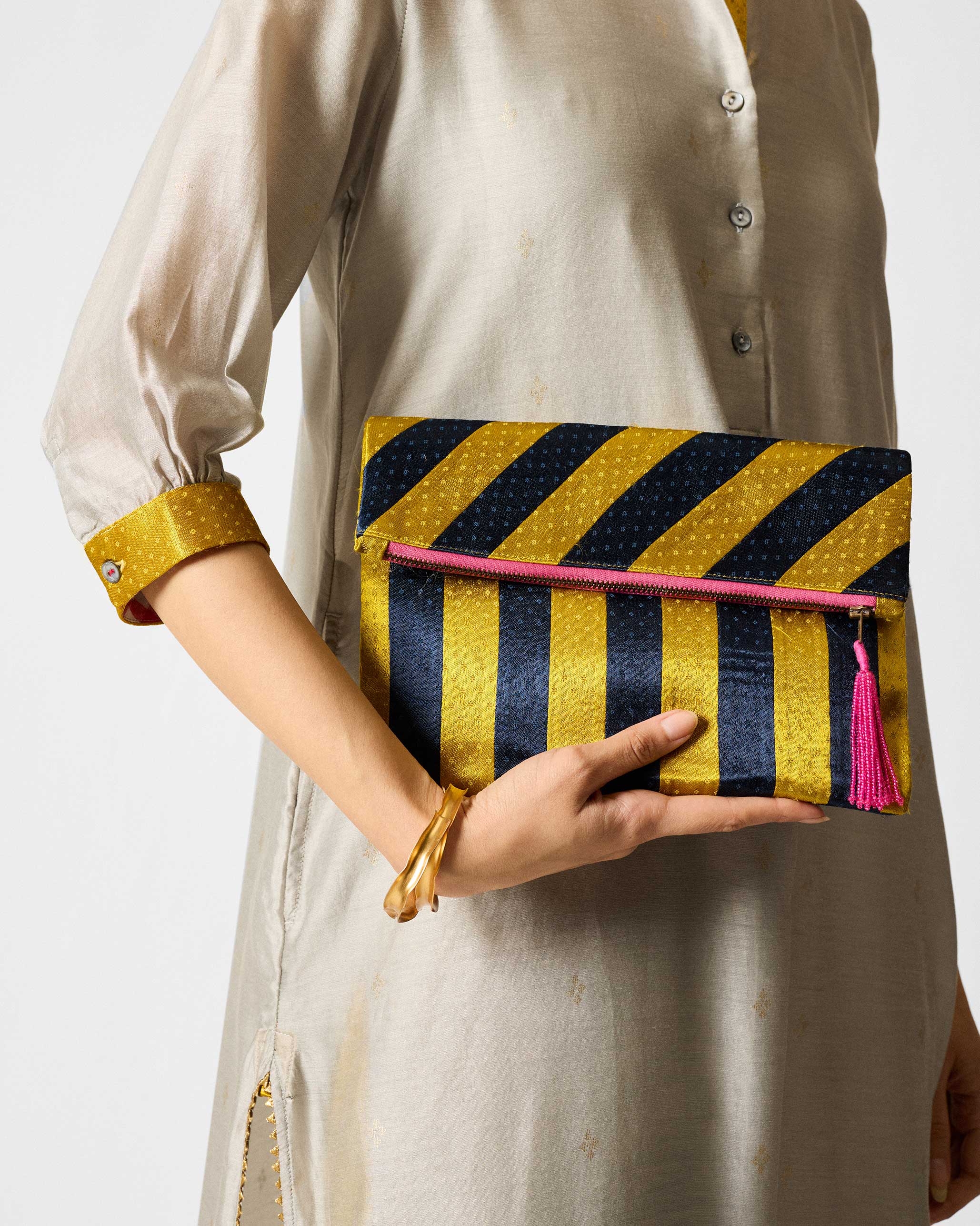 Fold Over Clutch - Chartreuse & Navy - Image 7